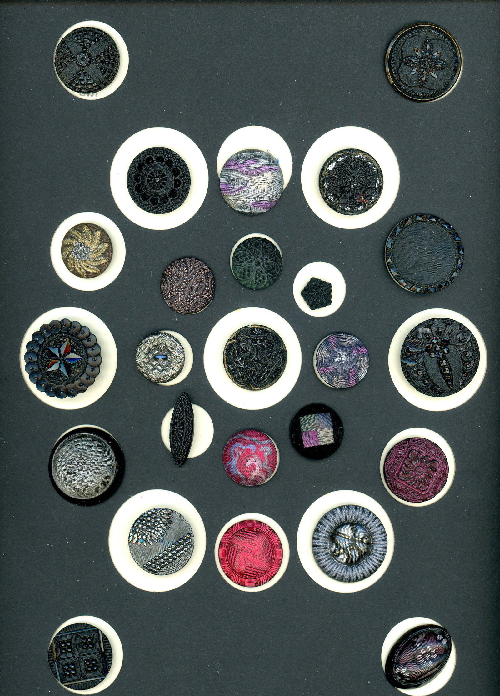 A CARD OF DIVISION ONE ASSORTED BLACK GLASS BUTTONS (1 of 5)