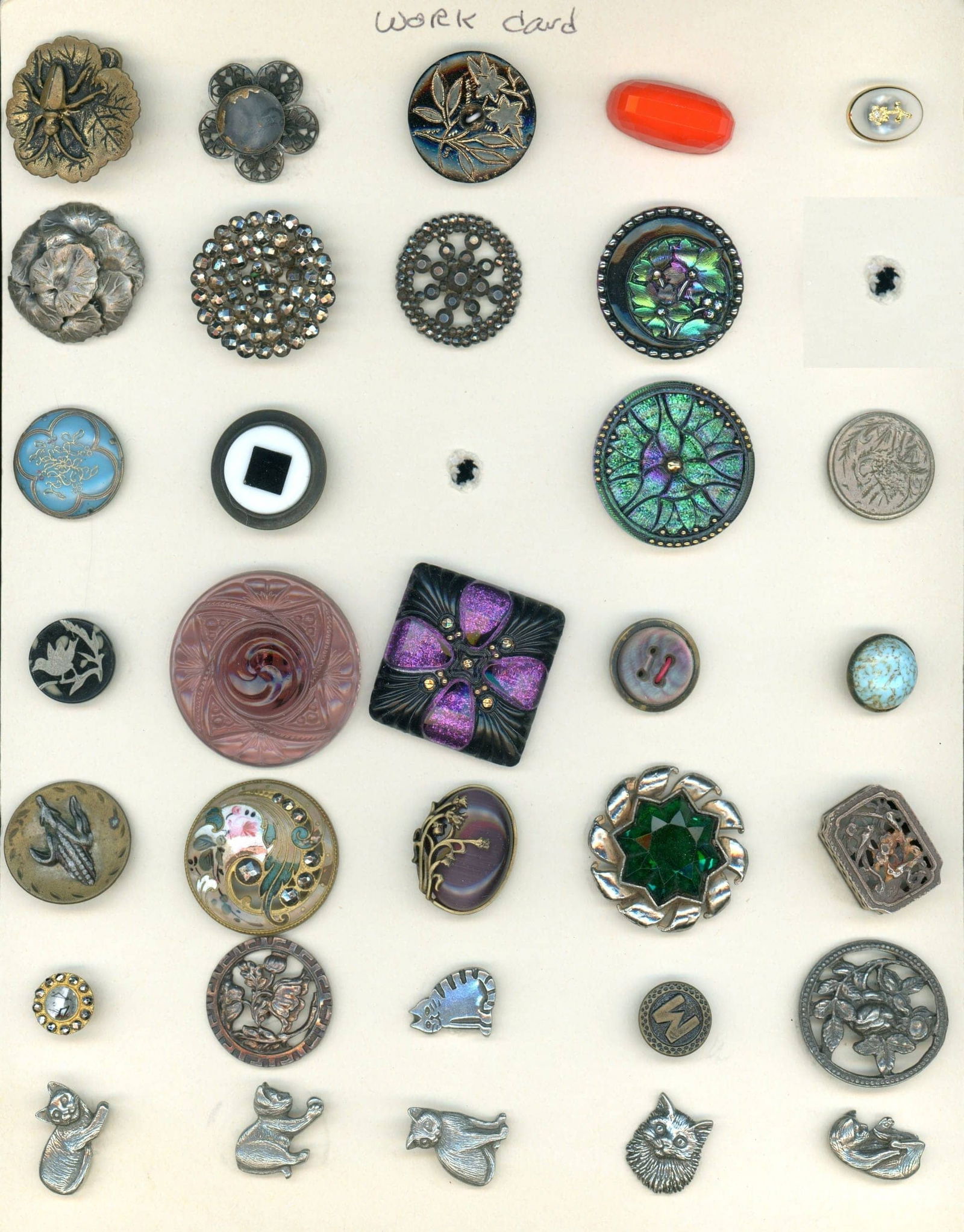 A CARD OF DIVISION 1 & 3 ASSORTED MATERIAL BUTTONS (1 of 5)