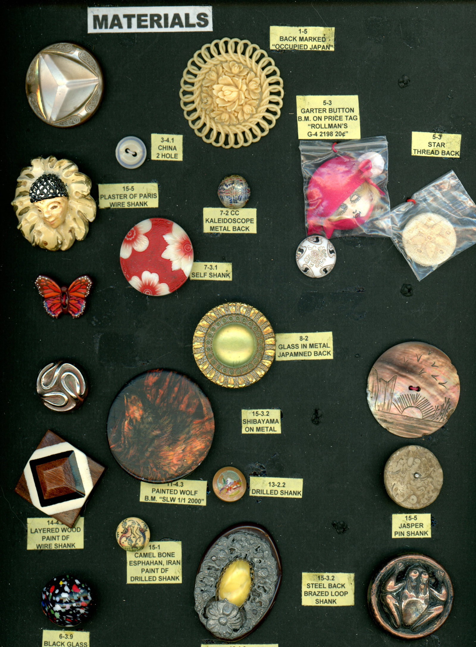 A CARD OF DIVISION ONE AND THREE MATERIAL BUTTONS (1 of 4)