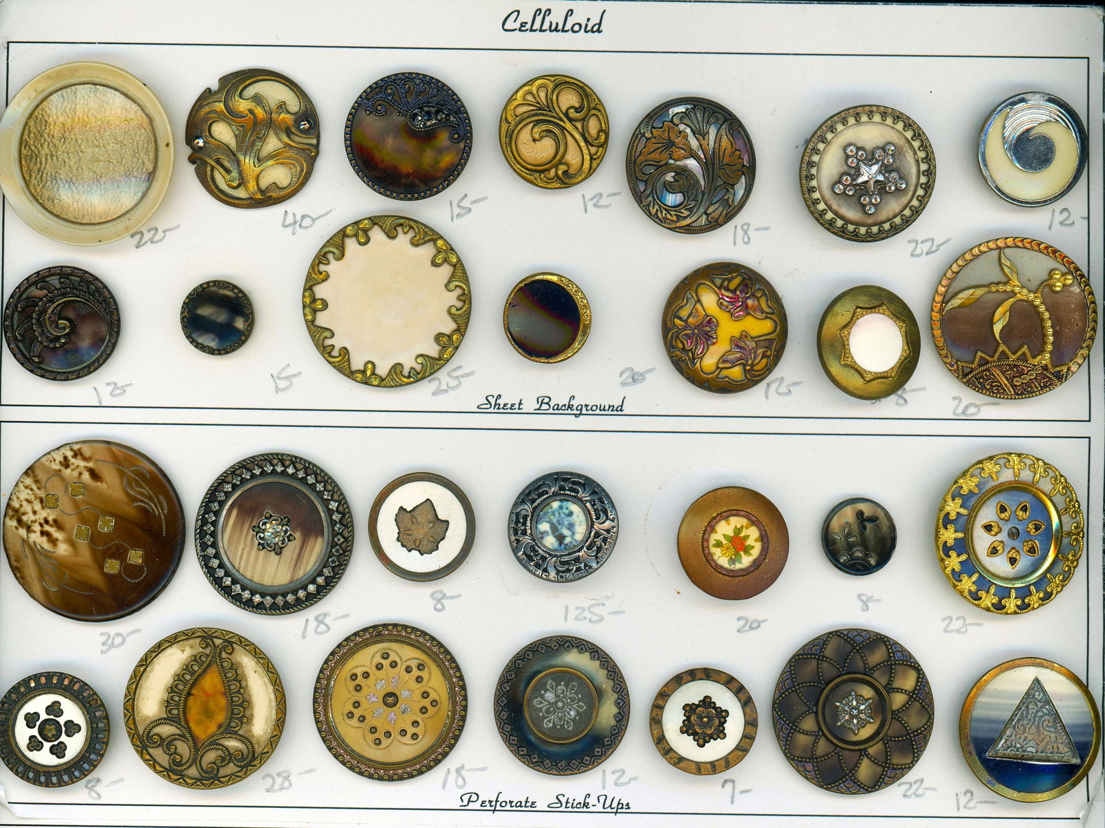 A CARD OF DIVISION ONE ASSORTED CELLULOIOD BUTTONS (1 of 5)