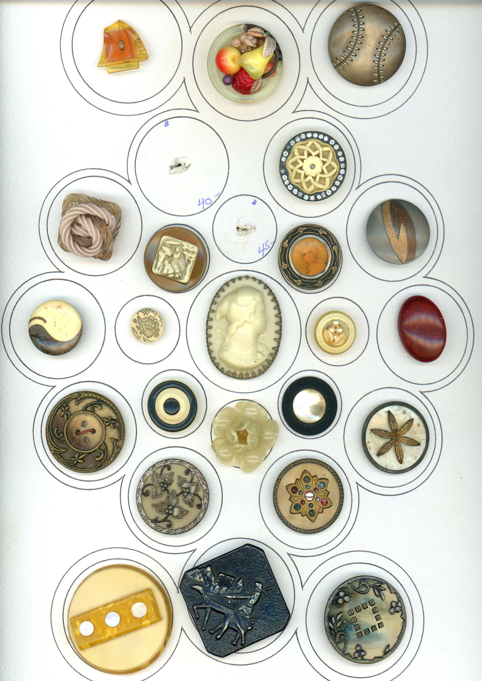 A CARD OF DIVISION 1 & 3 ASSORTED CELLULOID BUTTONS (1 of 4)