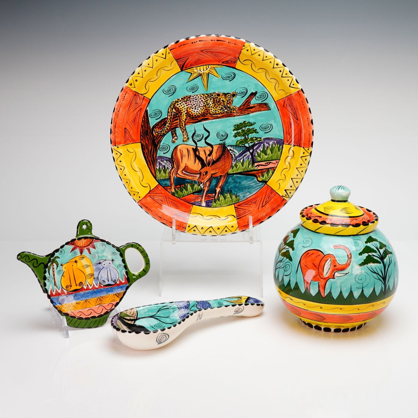 4-Piece Penzo Zimbabwe Hand-Painted Wildlife Ceramic Grouping (1 of 3)