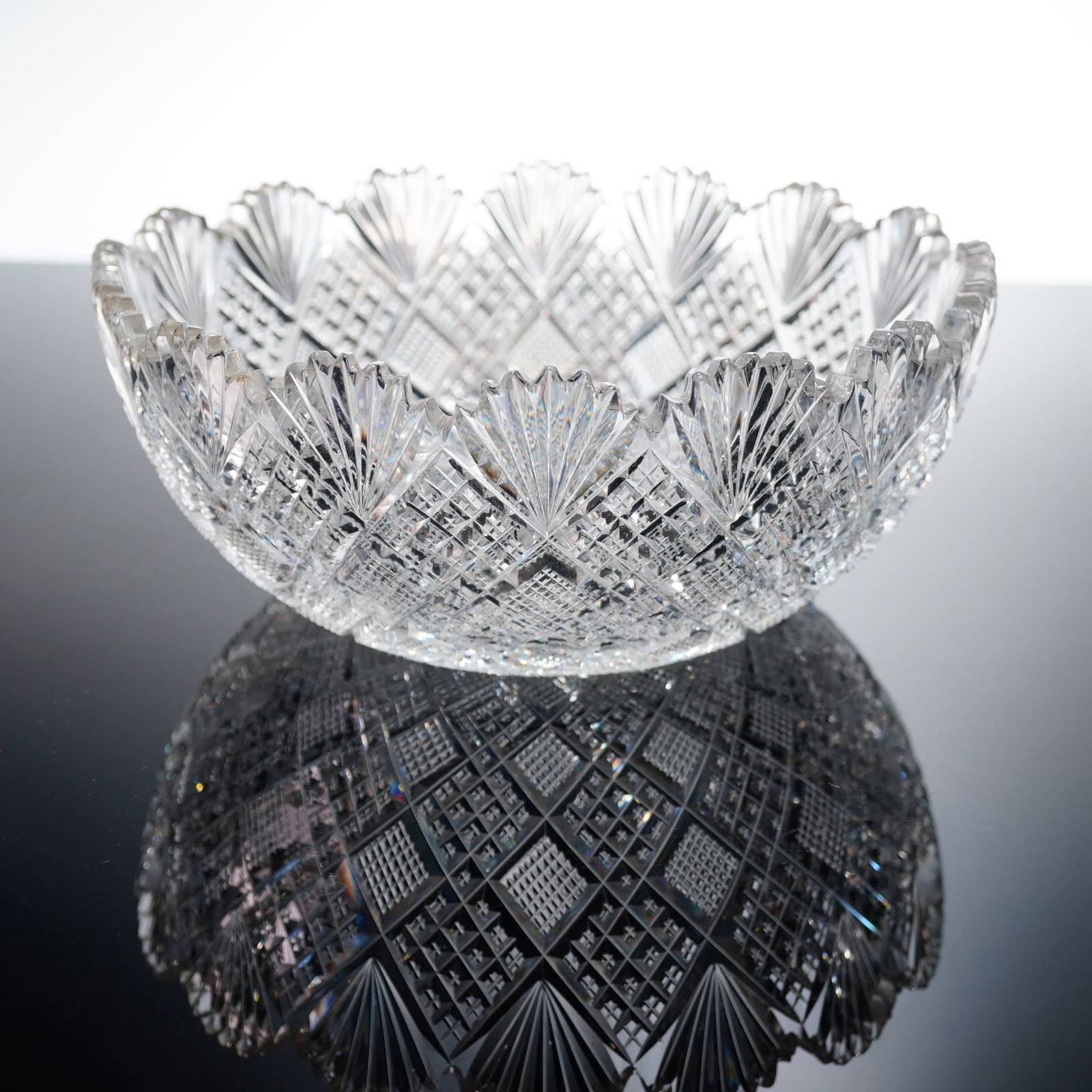 American Brilliant Cut Crystal Bowl with Starburst Base and Scalloped Fan Edge (1 of 3)