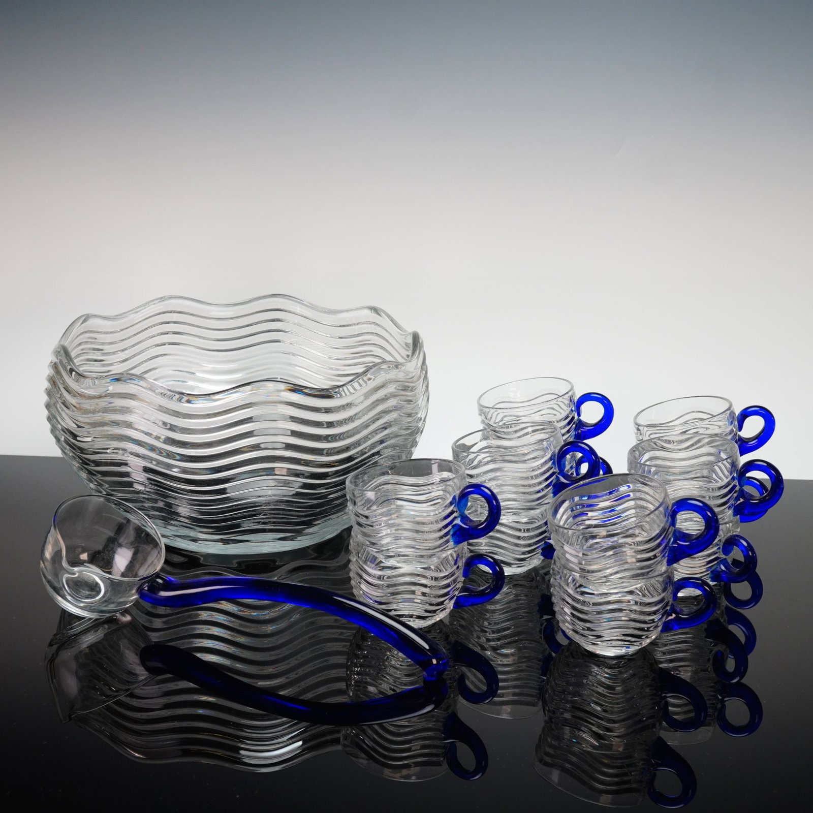 Duncan & Miller, Caribbean Pattern Pressed Glass, 14-Piece Punch Set (1 of 5)