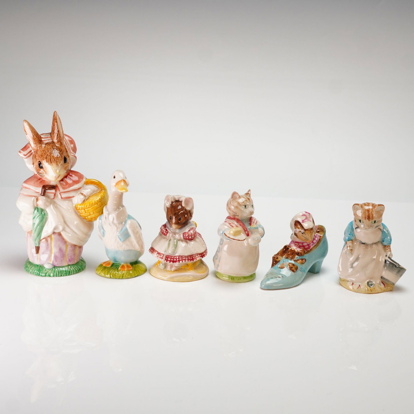 6pc Royal Albert and Beswick Beatrix Potter Figurines including Mrs. Rabbit and Mrs. Ribby (1 of 4)