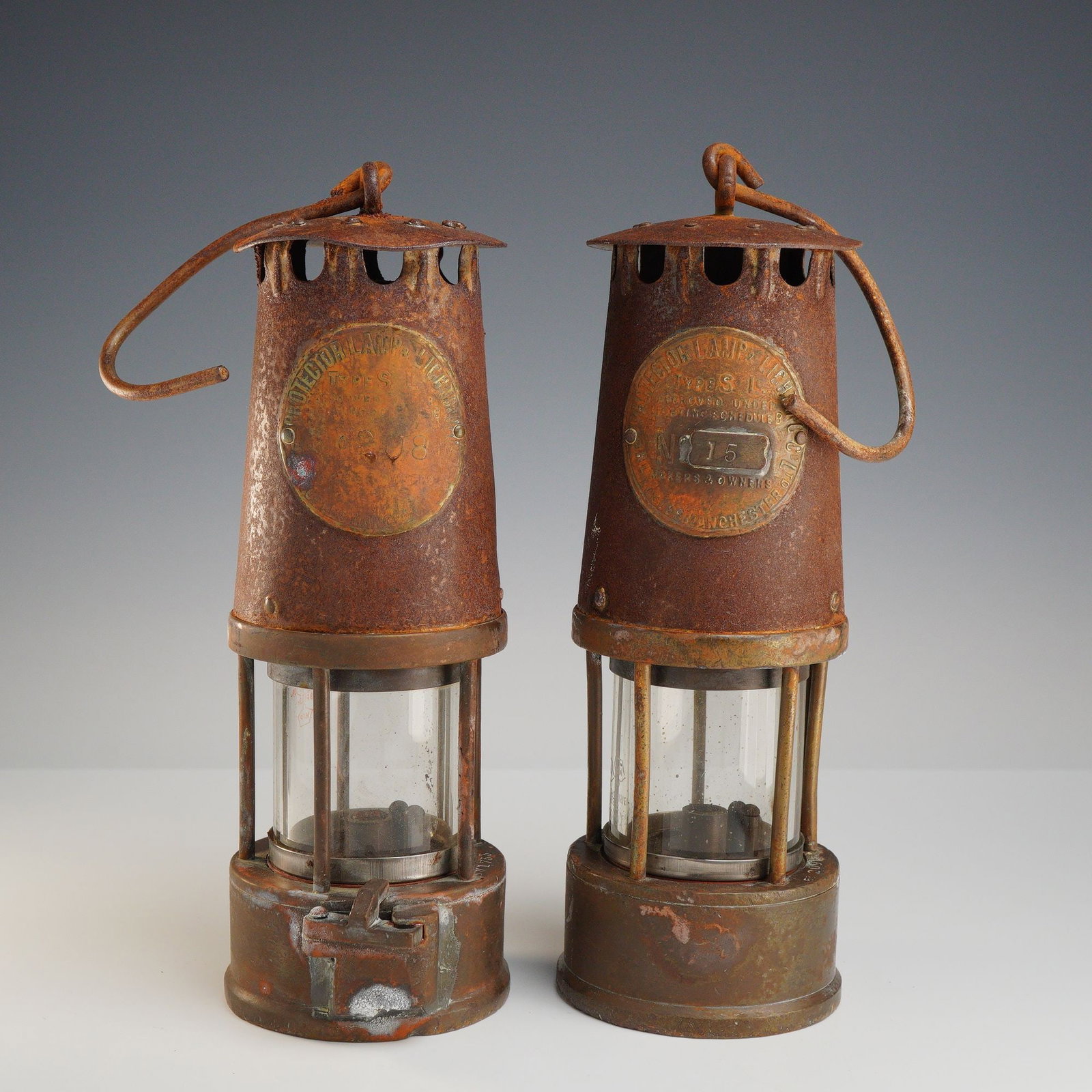 A Pair of Protector Lamp & Lighting Co. Ltd. Type 1SL Miner's Flame Safety Lamps, Mid-20th Century (1 of 4)