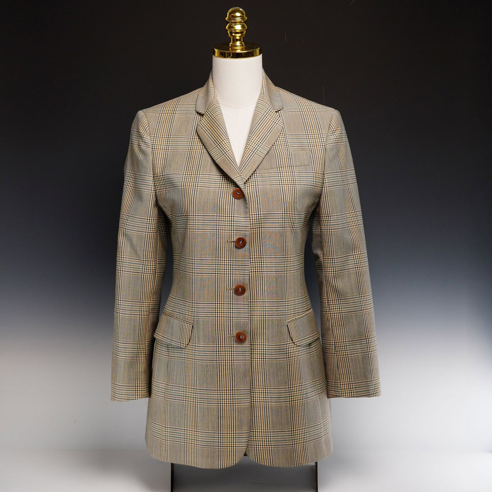 Barneys New York Made in Italy Wool Blend Longline Plaid Blazer Jacket (1 of 5)