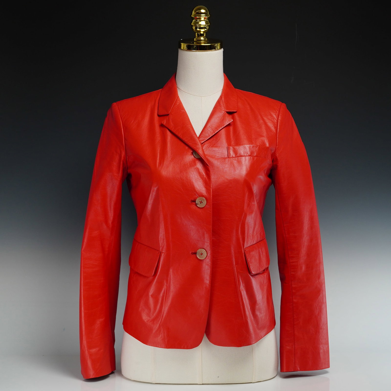 Jil Sander Vermillion Red Lambskin Leather Blazer Jacket (1 of 4)