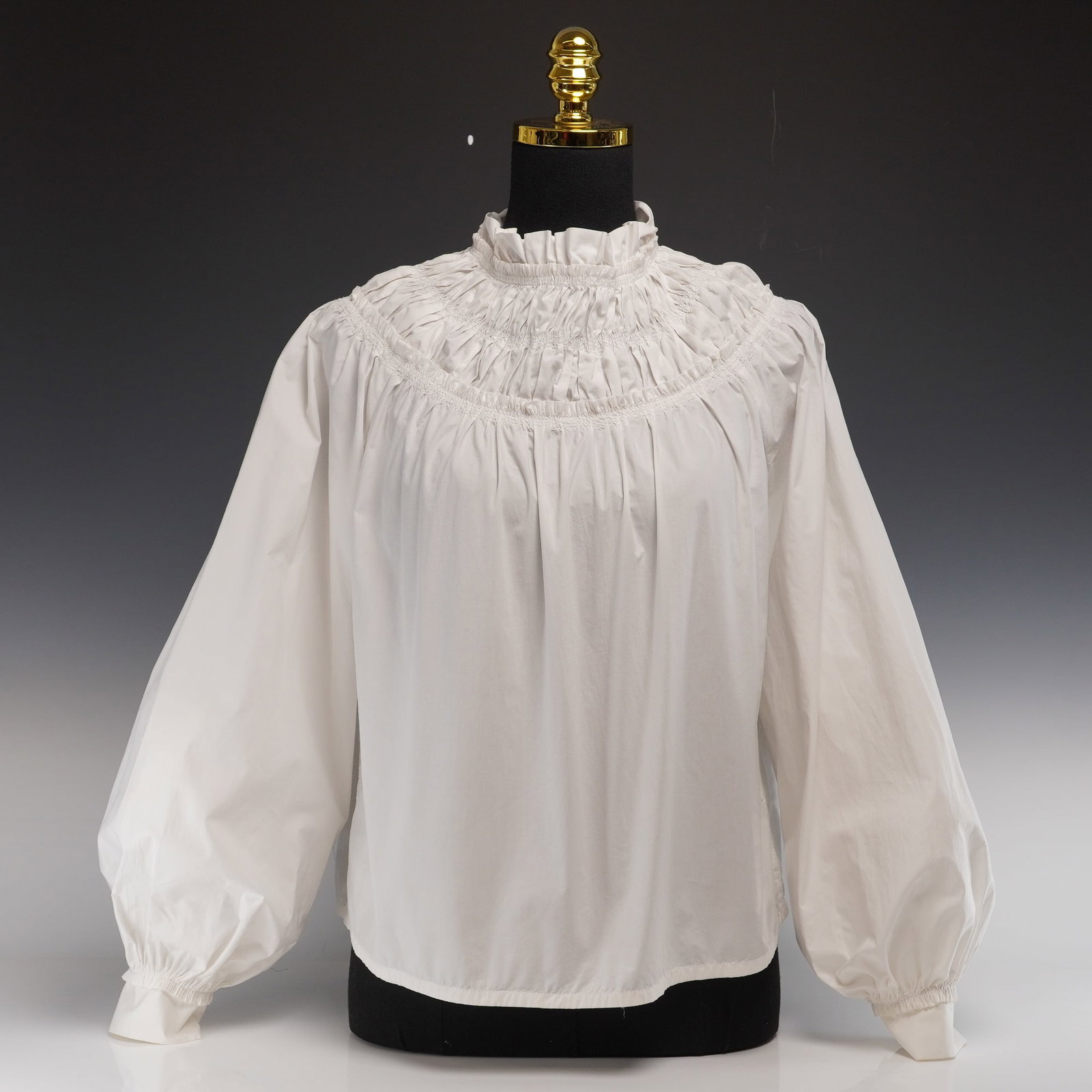 Proenza Schouler Cotton Ruffle Neck Blouse with Smocked Yoke (1 of 7)