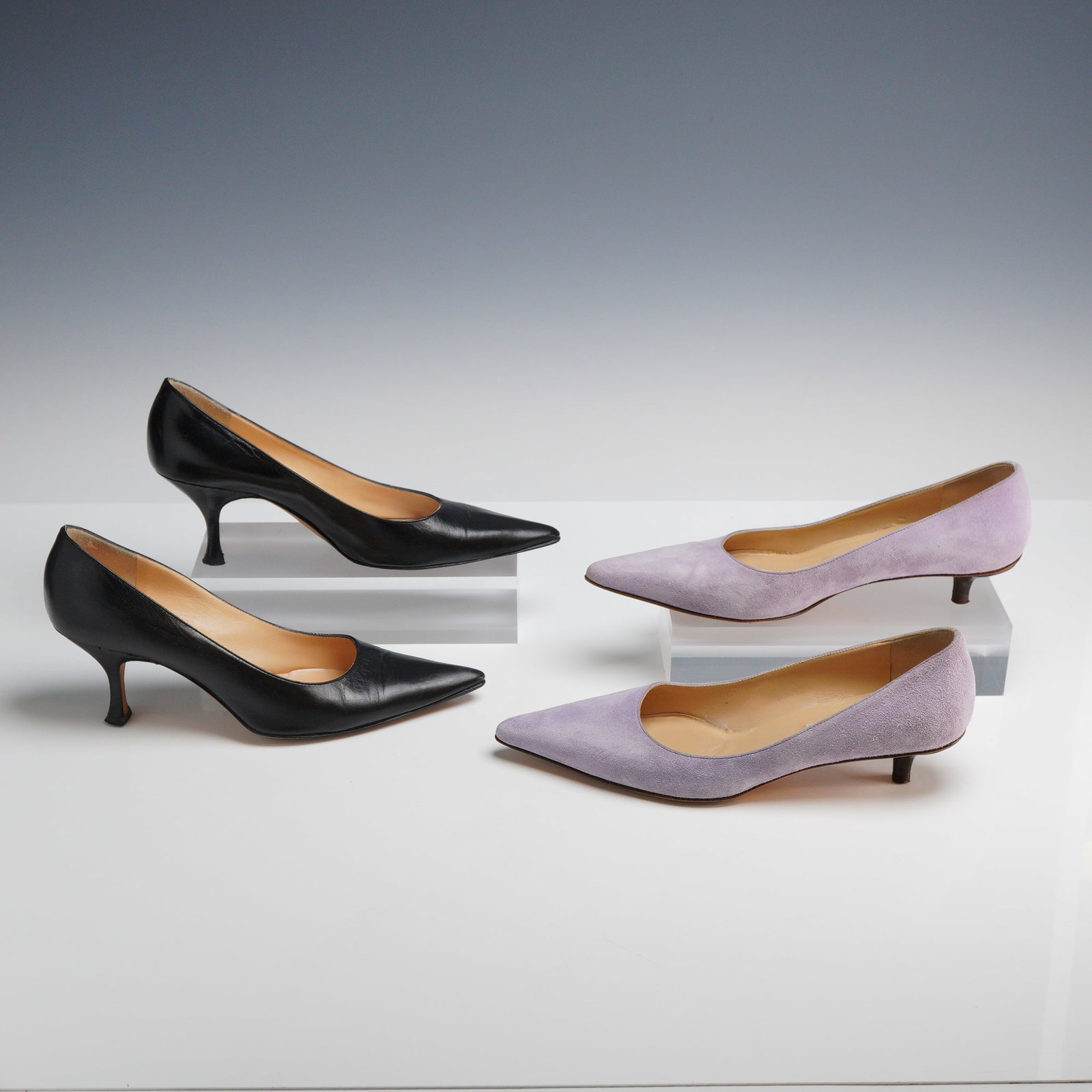 Michael Kors Alina Flex and Leather Pointed-Toe Pumps, Size 6, Black and Lavender (1 of 4)