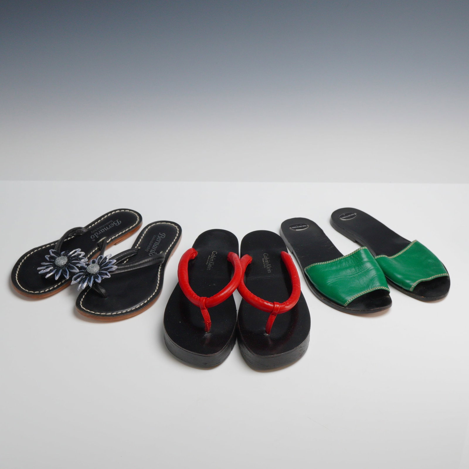 Three Pairs of Designer Summer Sandals: Calvin Klein, Bernardo, and Fausto Santini, Sizes 5-6 (1 of 3)