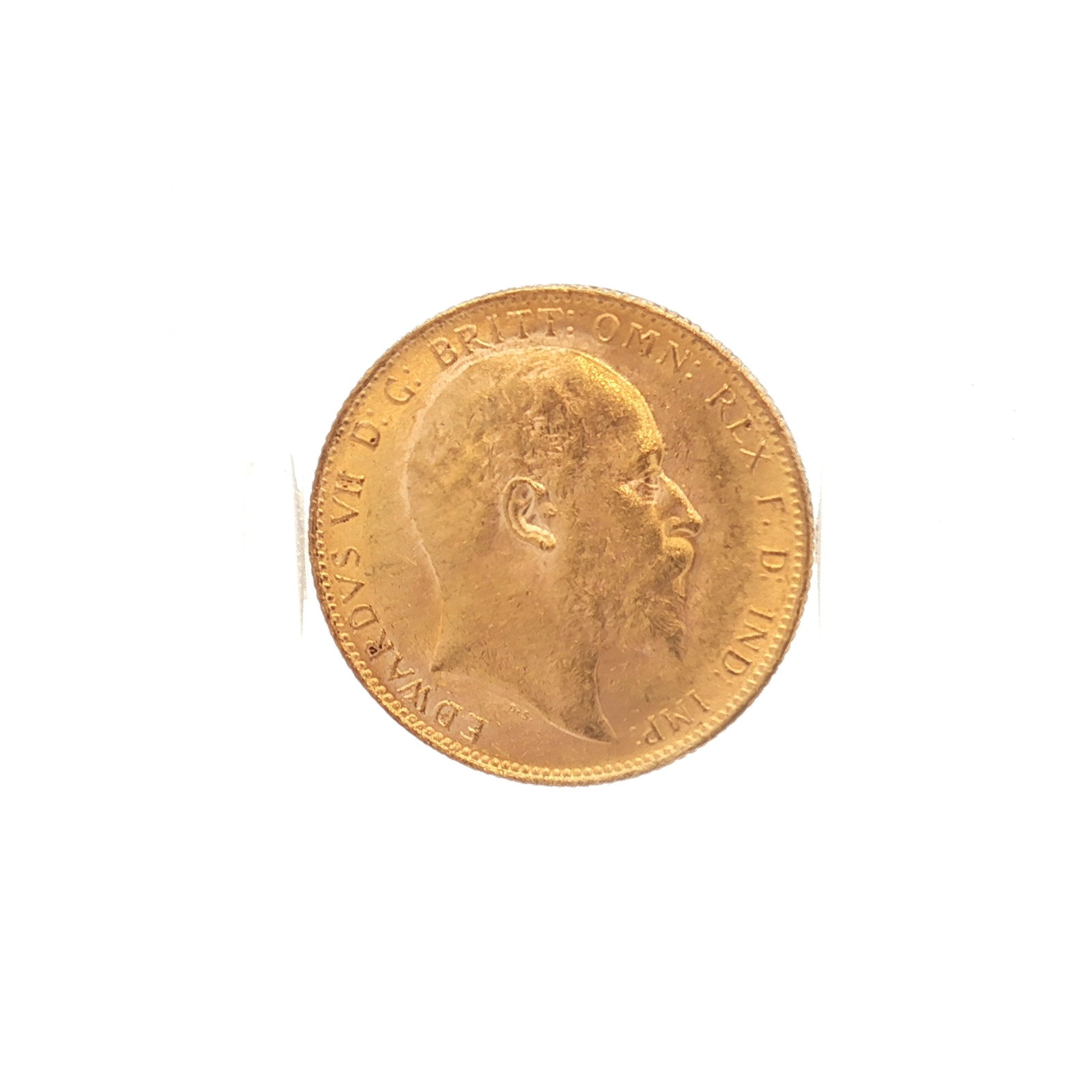 1903 UK 1 Sovereign King Edward VII Gold Coin: 1903 UK 1 Sovereign gold coin issued during the reign of Edward VII and struck by the Royal Mint. The obverse features the uncrowned right-facing portrait of the king with surrounding legend. The reve
