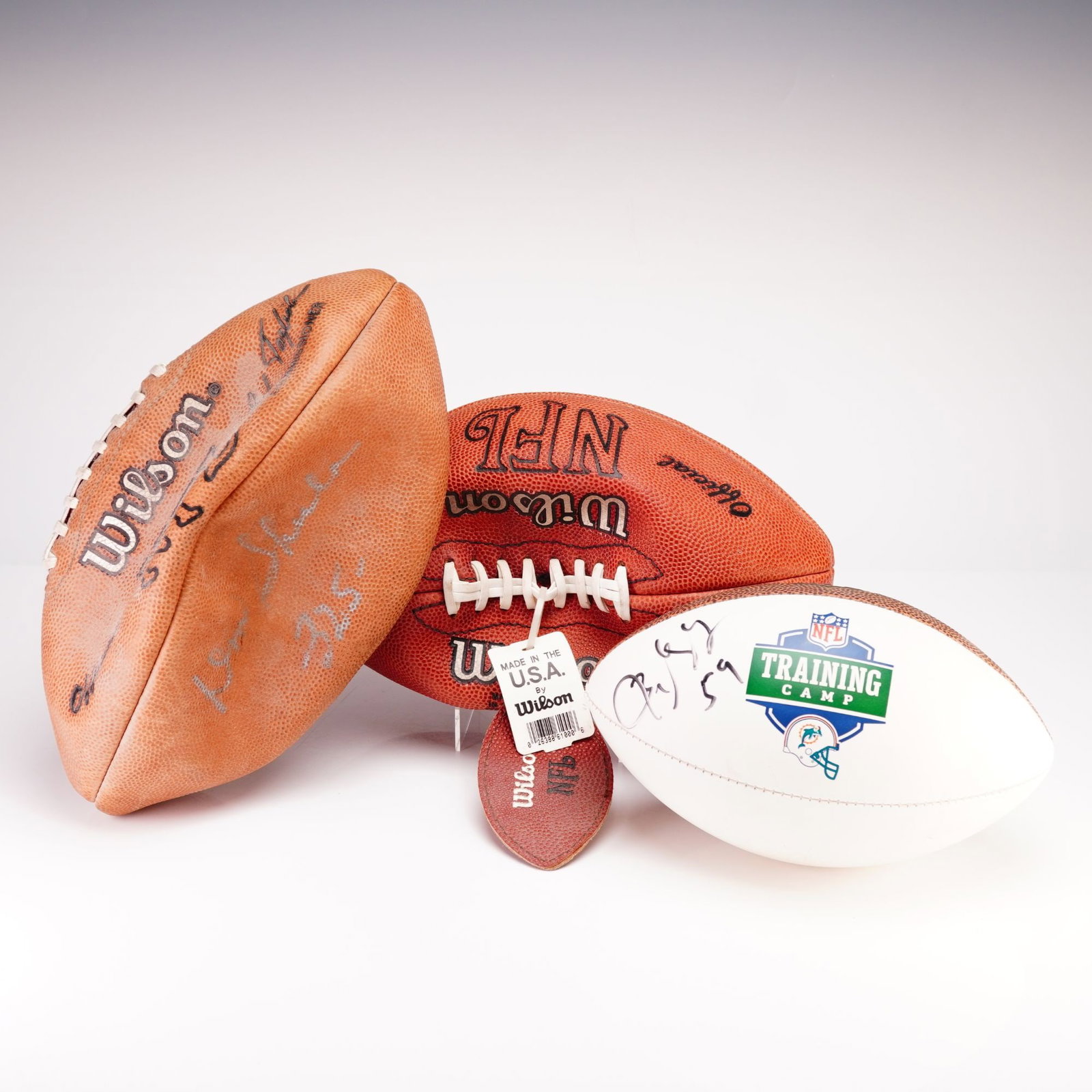 Don Shula, Earl Morrall, and Dan Marino Signed Wilson Footballs, 3pc Collection, Unauthenticated (1 of 2)