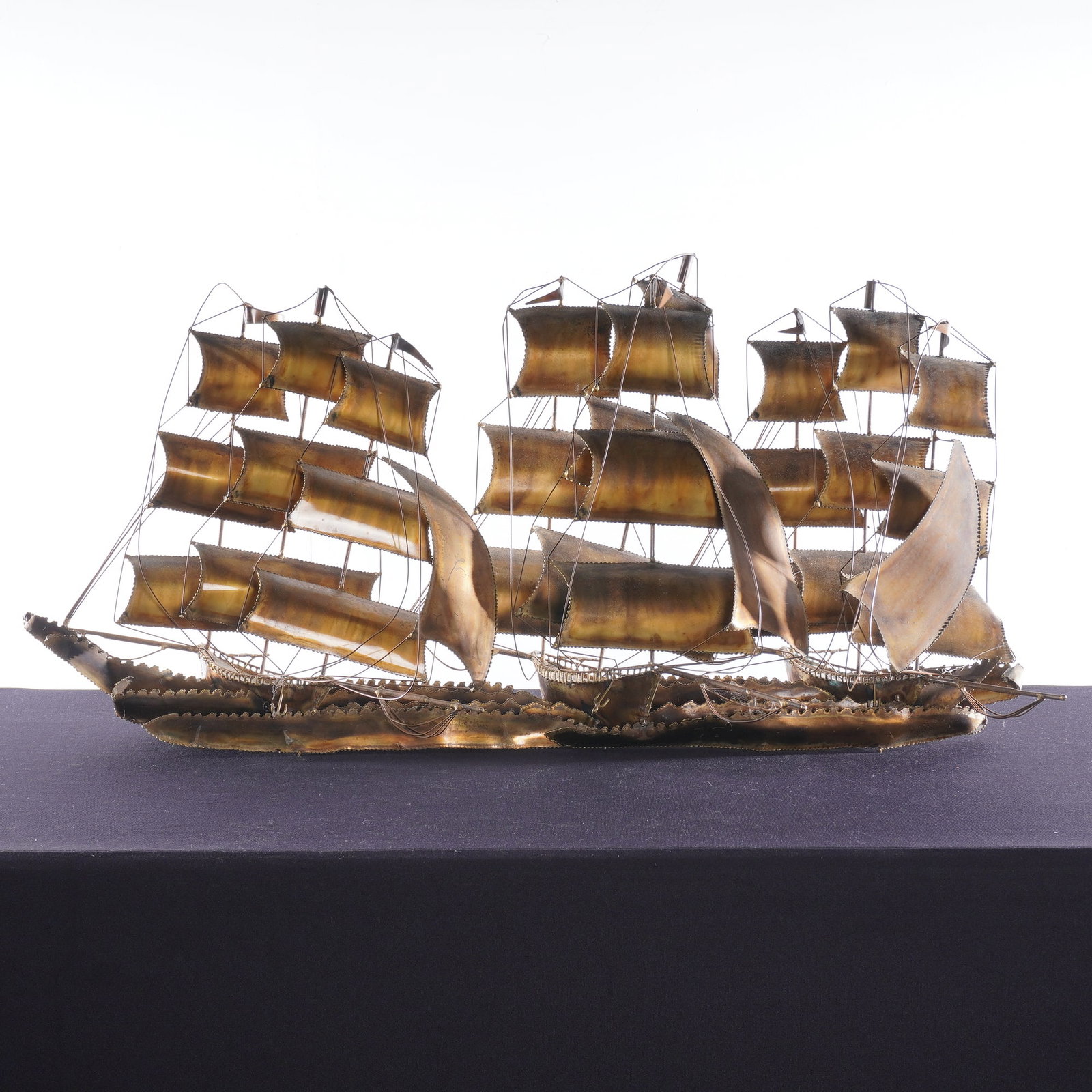 Brass and Copper-Toned Alloy Sailing Ship Sculpture, In the Style of Curtis Jere (1 of 5)