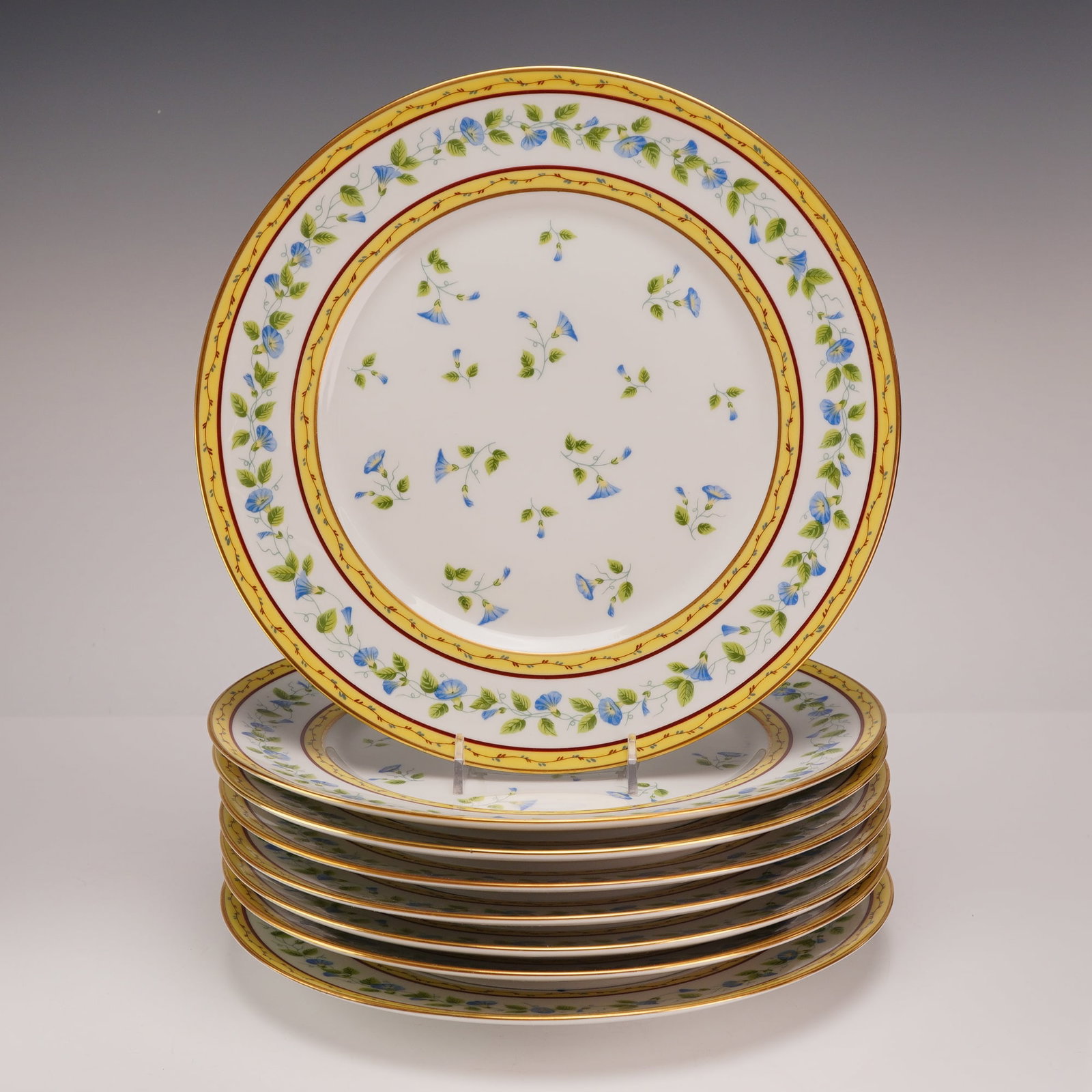 A Set of 8 Ceralene Raynaud Limoges Porcelain Dinner Plates in the Morning Glory Spray Pattern (1 of 3)