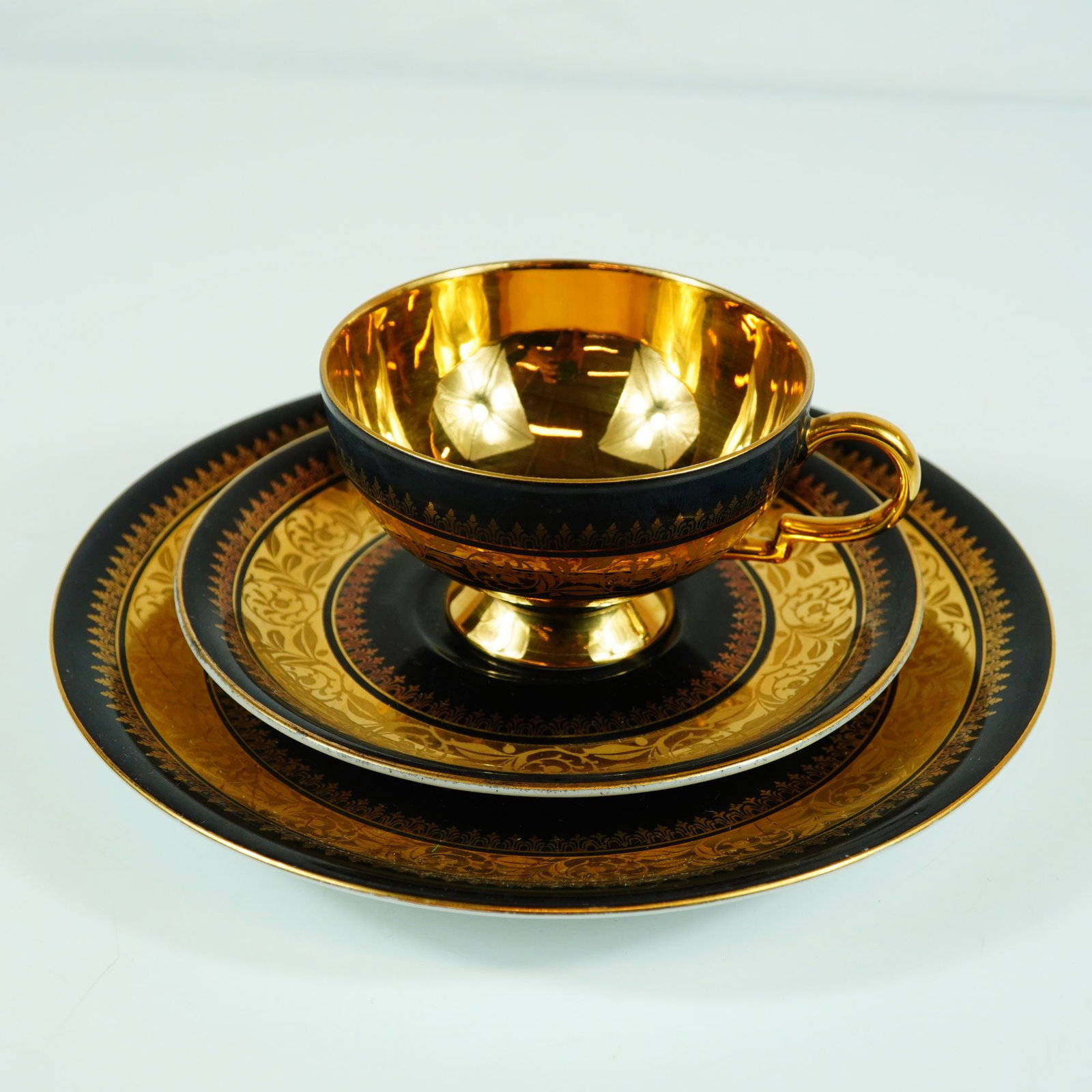 A Trio of Rudolph W?chter RW Royal Bavaria Porcelain Black and Gold Tea Set Pieces (1 of 3)