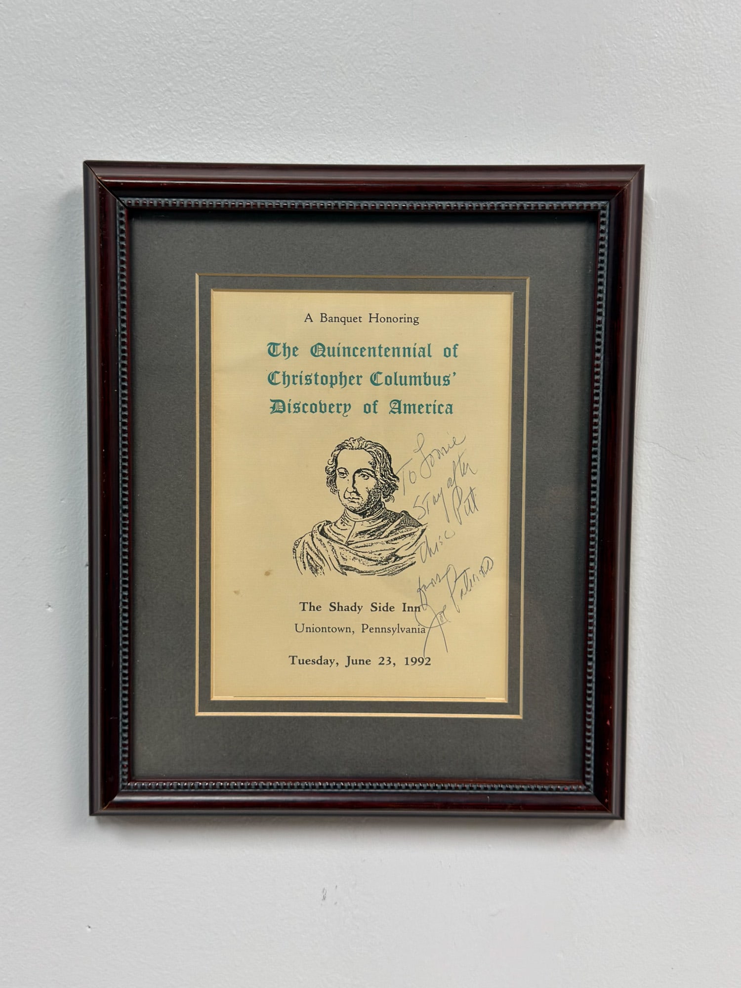 Pennsylvania Poster of Banquet Honoring Christopher Columbus, Signed by Joe Paterno (1 of 4)