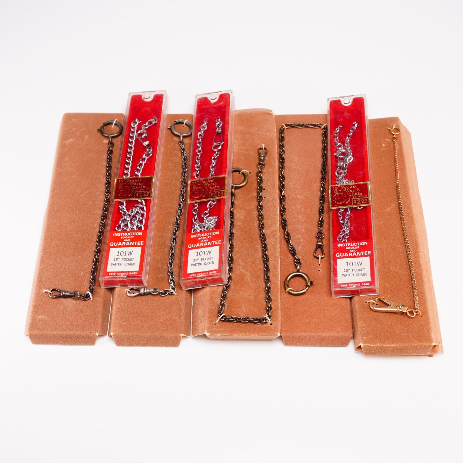 Diplomat Model 101W and Assorted Vintage Pocket Watch Chains, 9-Piece Collection (1 of 3)