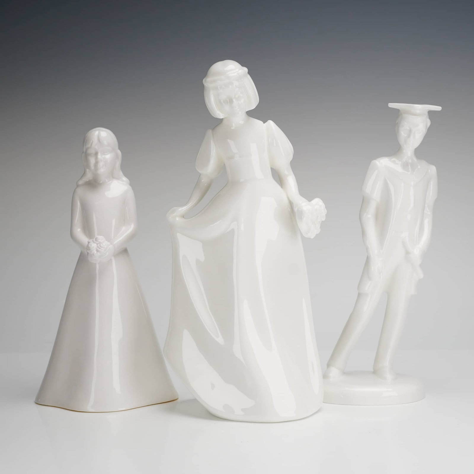 Three Coalport and Royal Doulton Bone China Figurines, Bridesmaid, Bridesmaid, and Graduate Male (1 of 3)