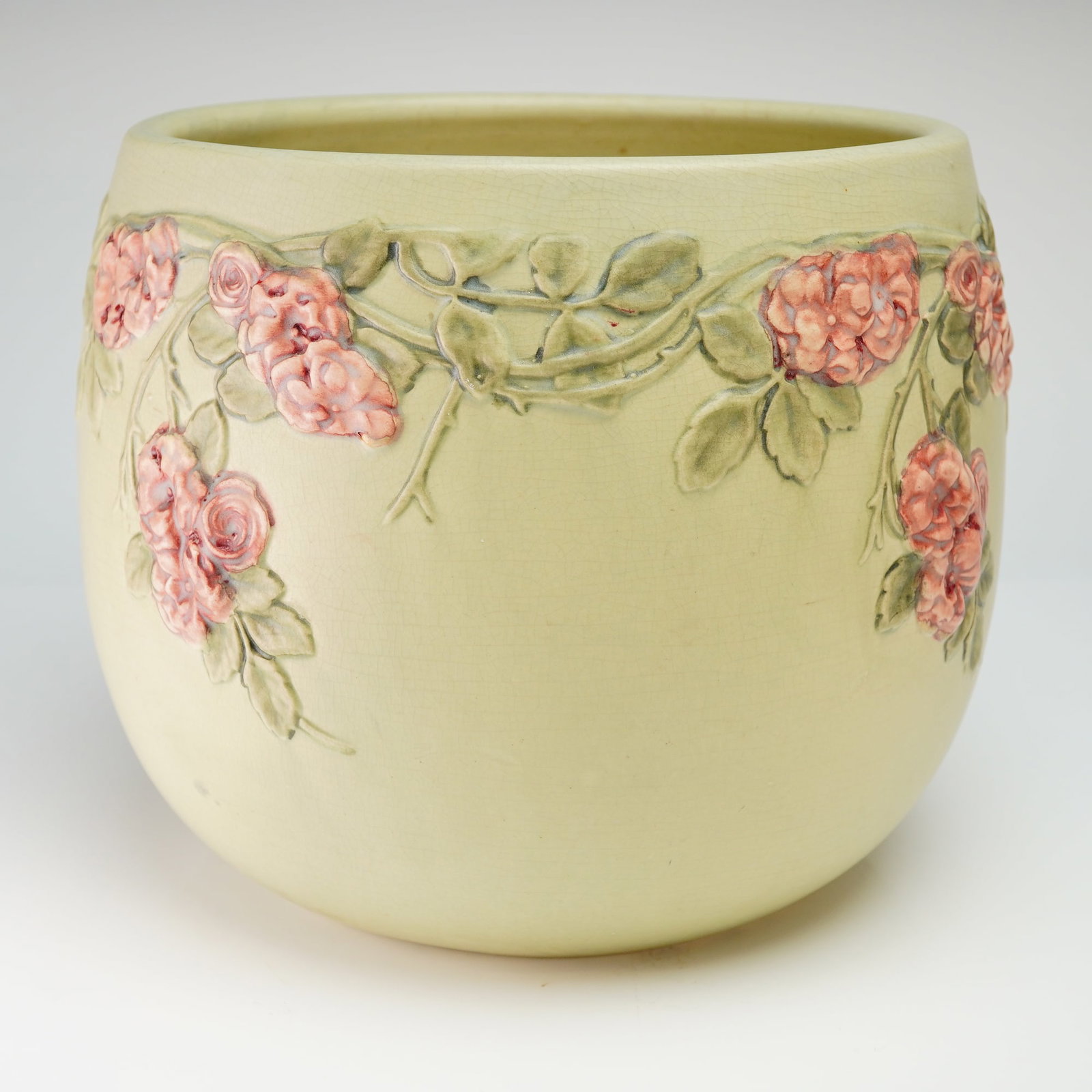 Weller Pottery Flemish Line Art Pottery Jardiniere with Rose Relief Decoration, c. 1910s (1 of 4)