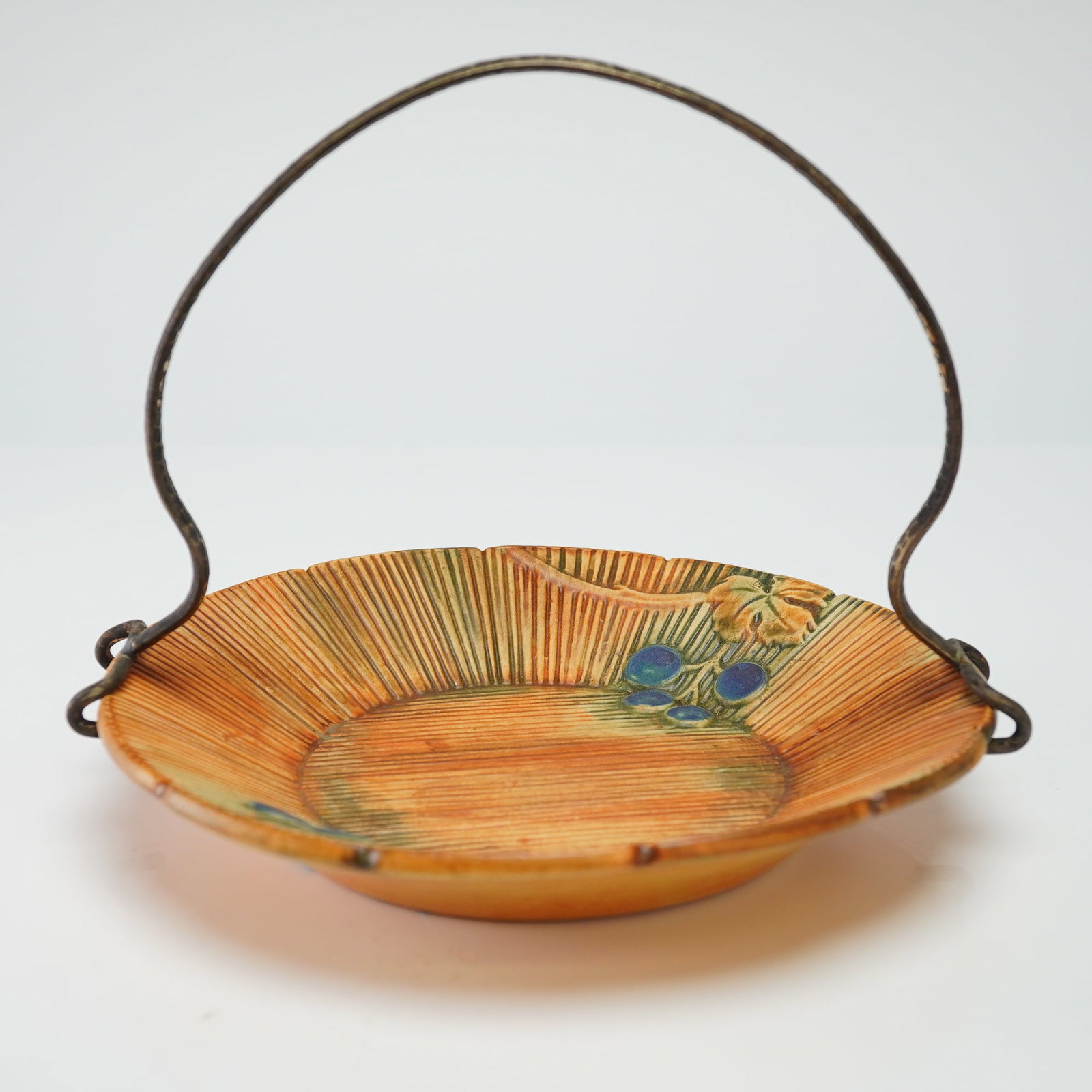 Weller Woodrose Pottery Centerpiece Basket with Metal Swing Handle (1 of 3)