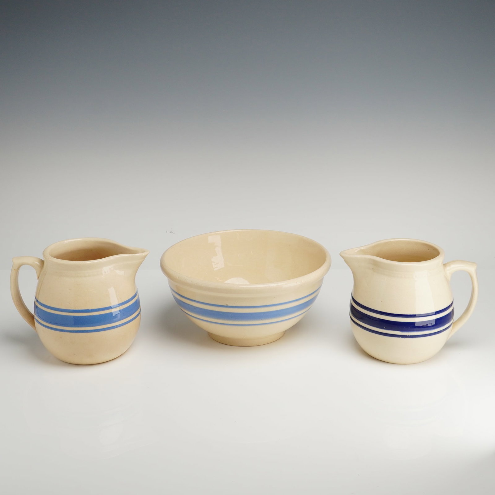 A 3pc Weller Pottery Set Comprising a Bowl and Two Pitchers (1 of 3)