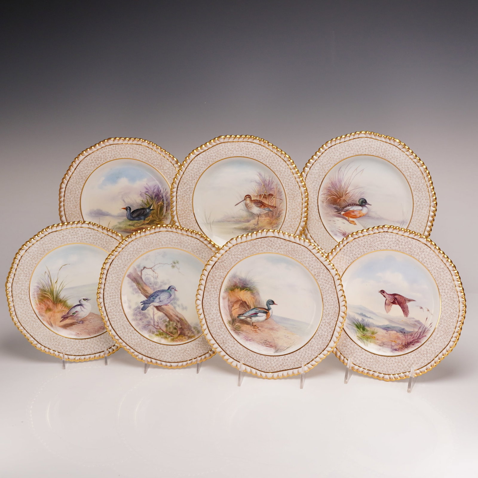 Set of 7 Wedgwood J. Hodgkiss Hand Painted Game Bird Plates, c.1910 (1 of 4)