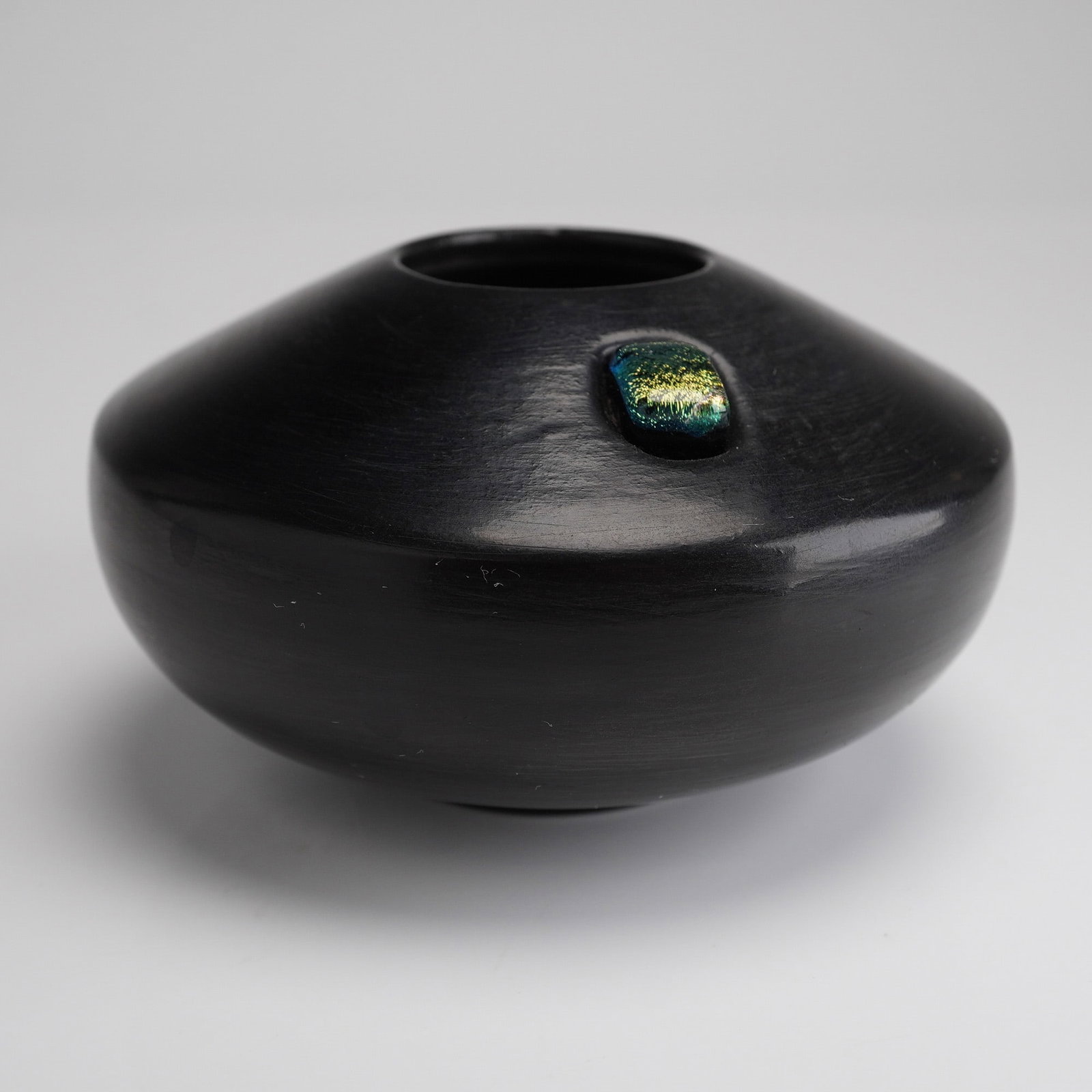 Lynn Jenkins Raku Blackware Vessel with Dichroic Glass Inclusion (1 of 4)