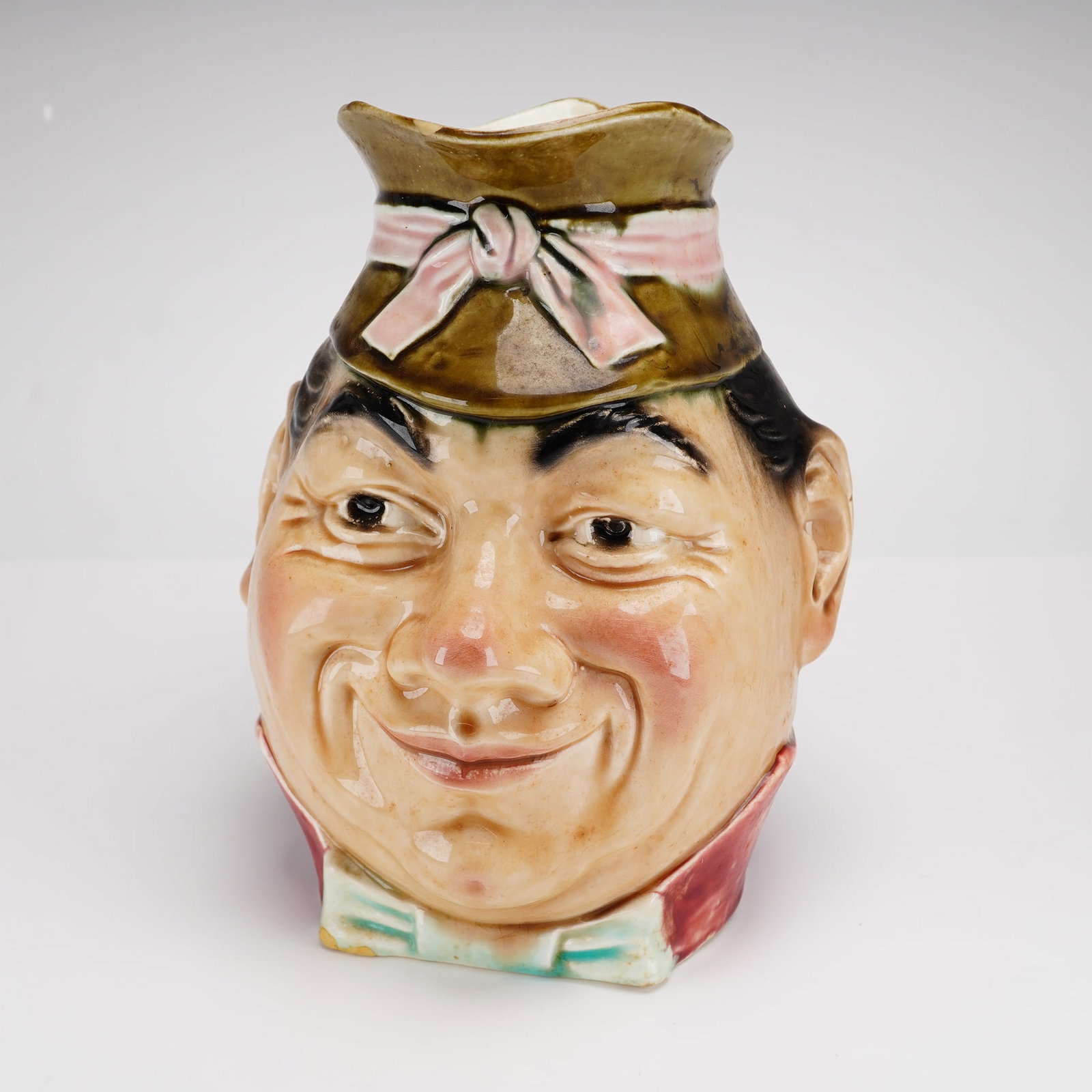 Sarreguemines Jolly Man with Bowtie Majolica Character Jug (1 of 3)