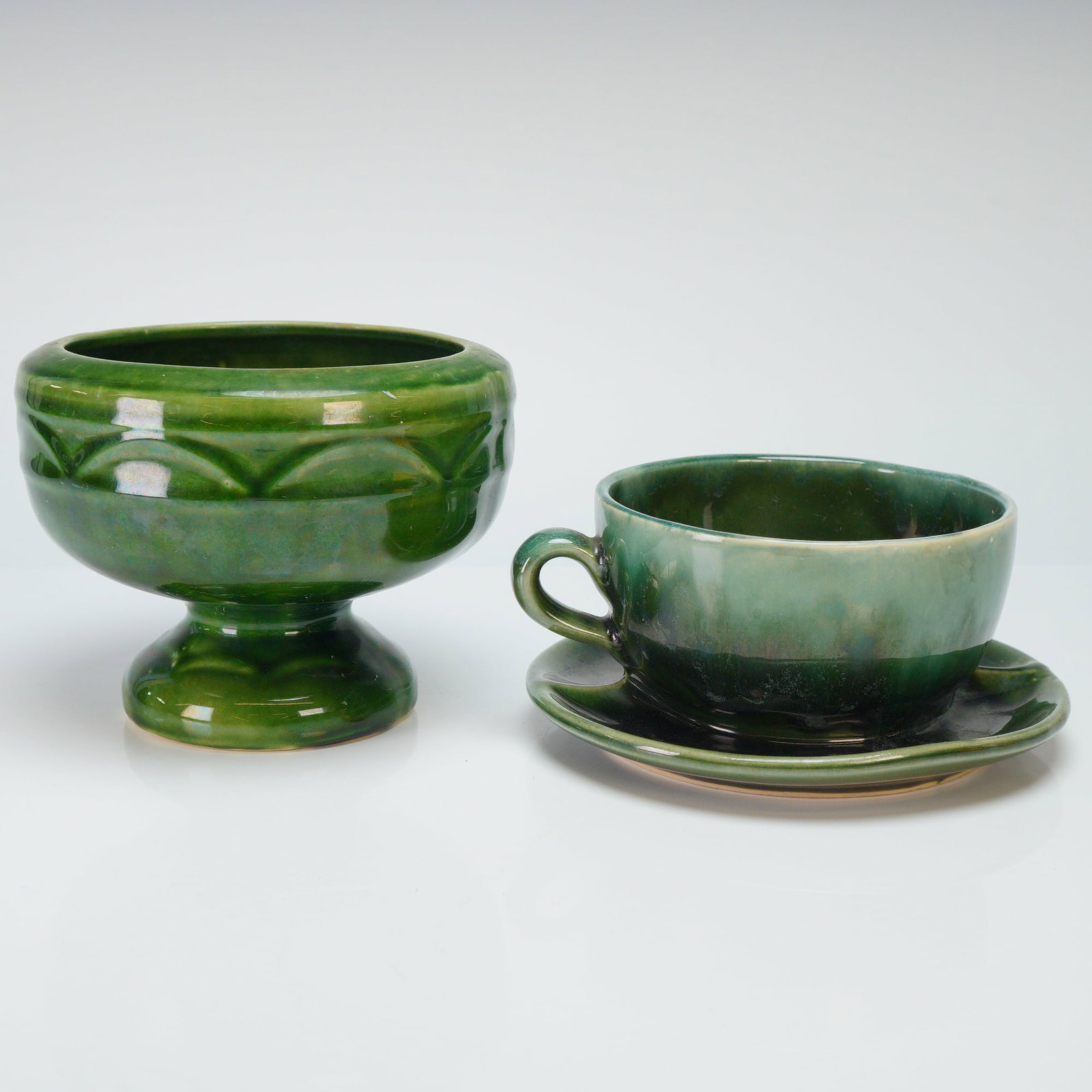 Brush Pottery, Scalloped Arch, Pedestal Planter and Cup and Saucer Set (1 of 3)