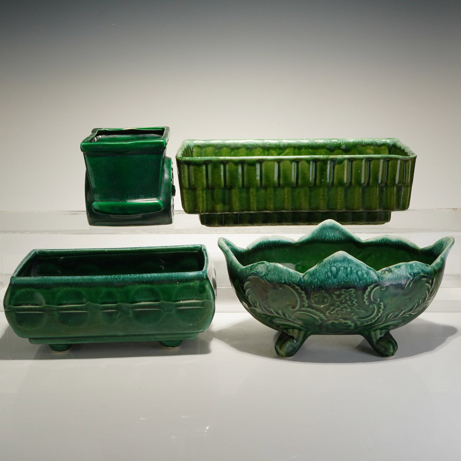 4pc American Pottery Green Glazed Ceramic Planters (1 of 3)