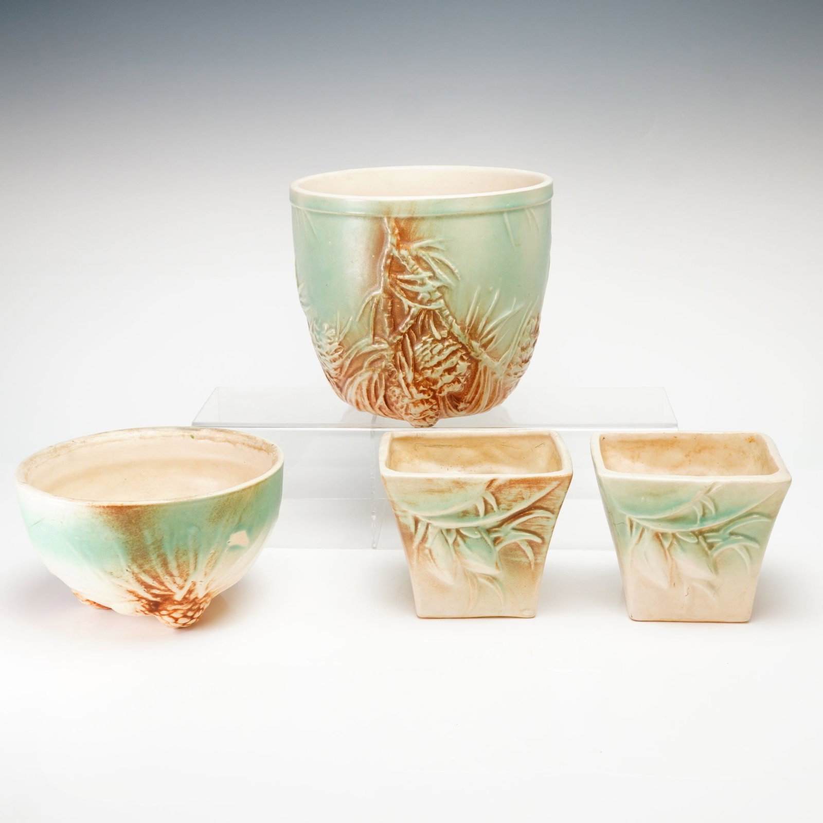 4pc McCoy Ceramic Planters in Rustic Pinecone Pattern - 2