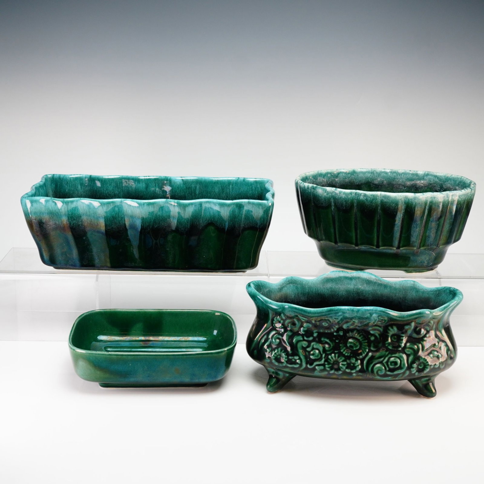 4pc Green and Blue Hull Pottery Bowls (1 of 4)