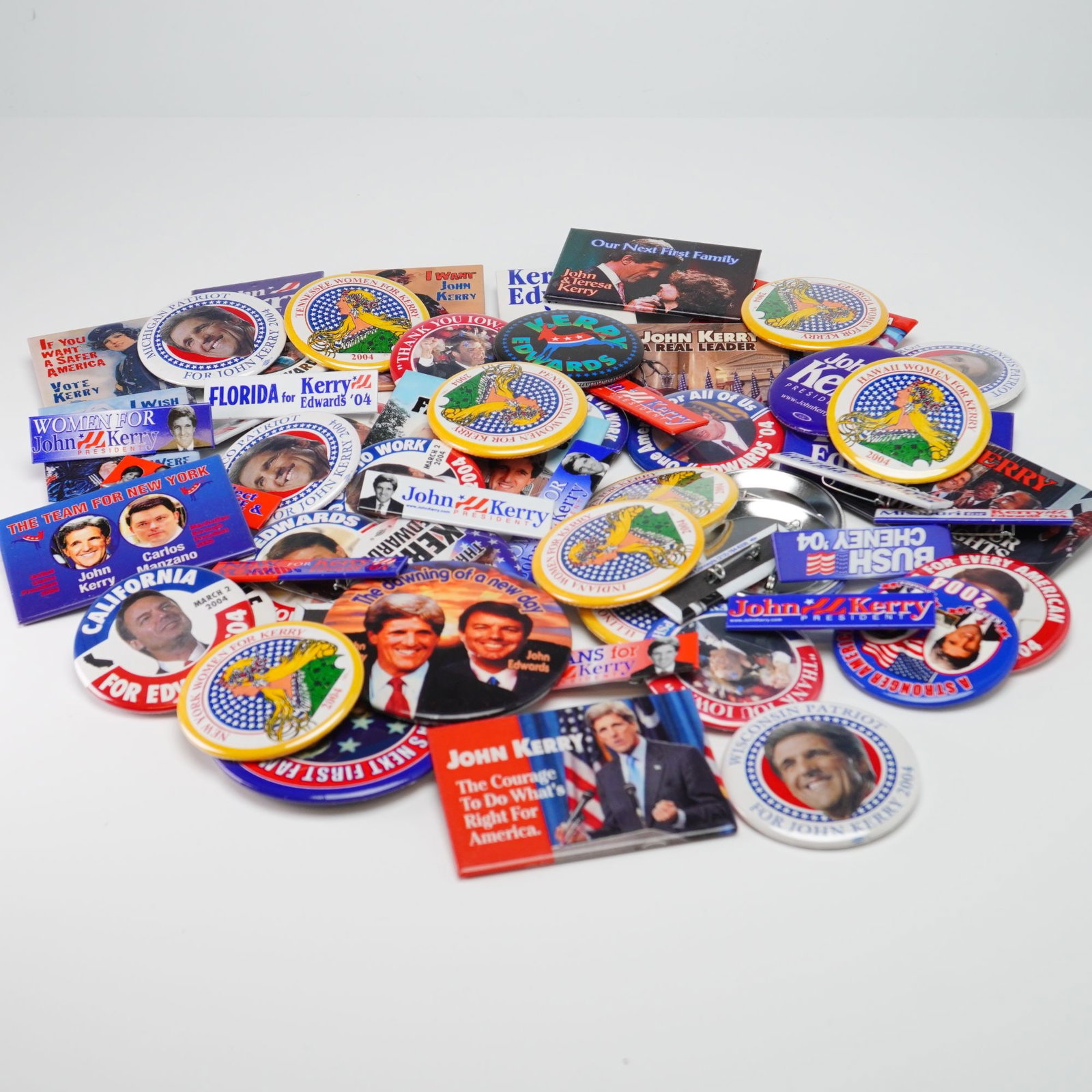 A Collection of approximately 50-60 John Kerry and John Edwards 2004 Presidential Campaign Pins and (1 of 3)