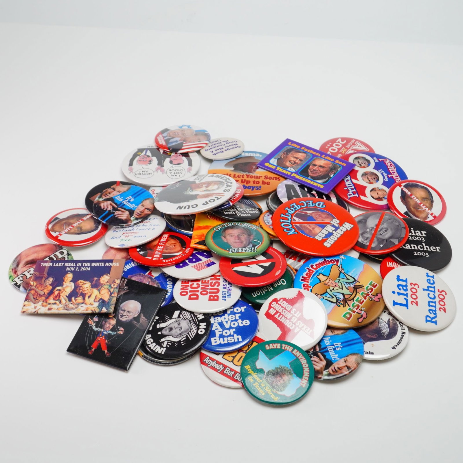 A Collection of Anti-George W. Bush and Republican Political Campaign Pins and Ephemera, Circa (1 of 2)