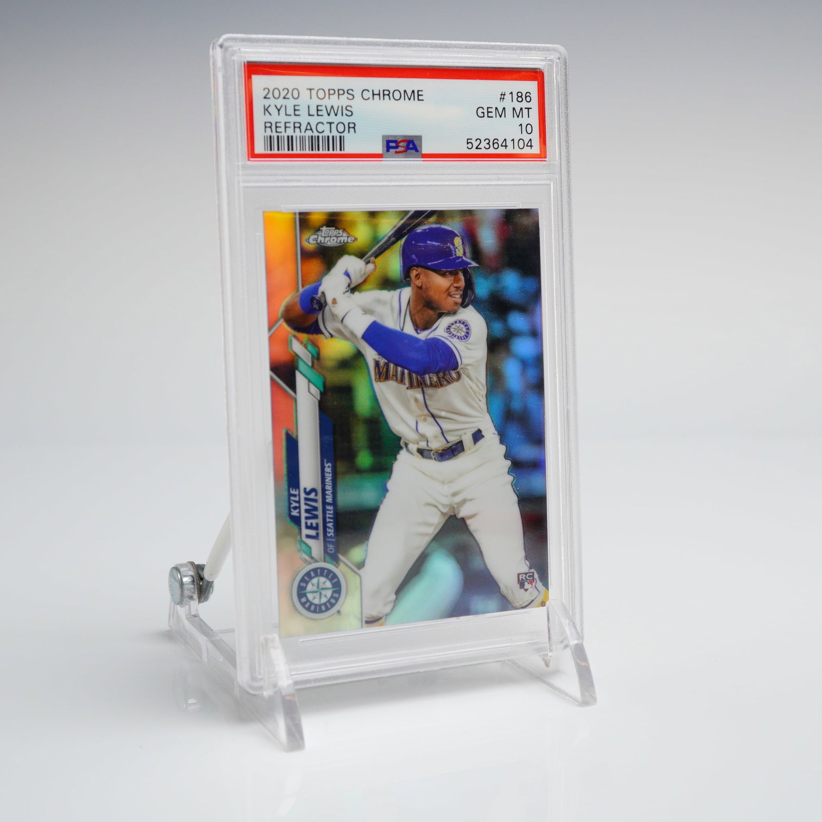 2020 Topps Chrome Kyle Lewis Refractor Rookie Card #186 PSA 10 GEM MINT (1 of 3)