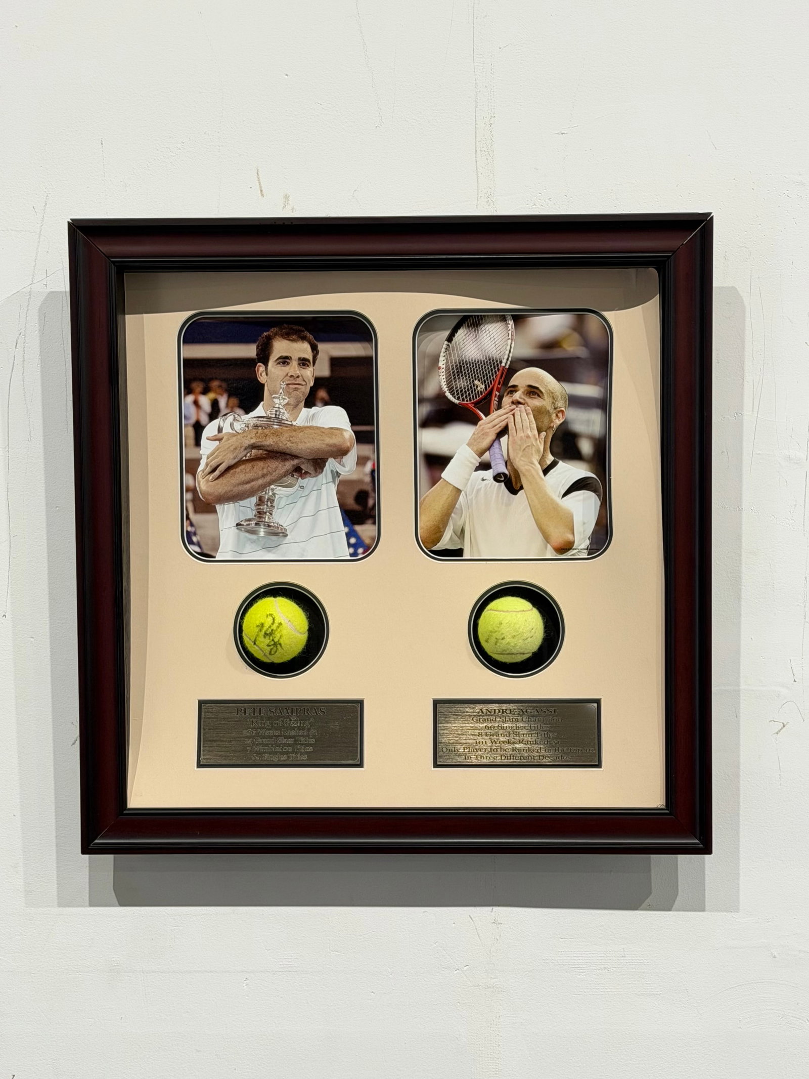 Framed Pete Sampras and Andre Agassi Signed Tennis Ball (1 of 6)