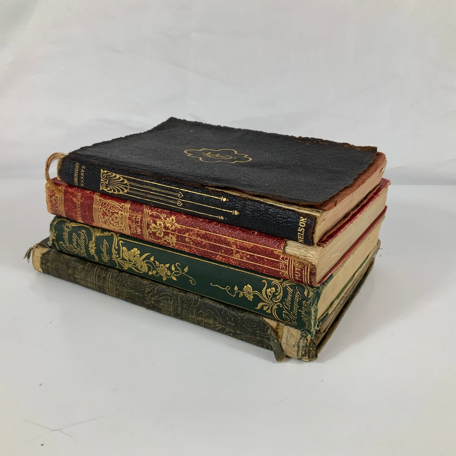A Set of 4 Vintage Books including Ray's Algebra, Kipling's Poems, Emerson's Essays, and Wilde's (1 of 4)