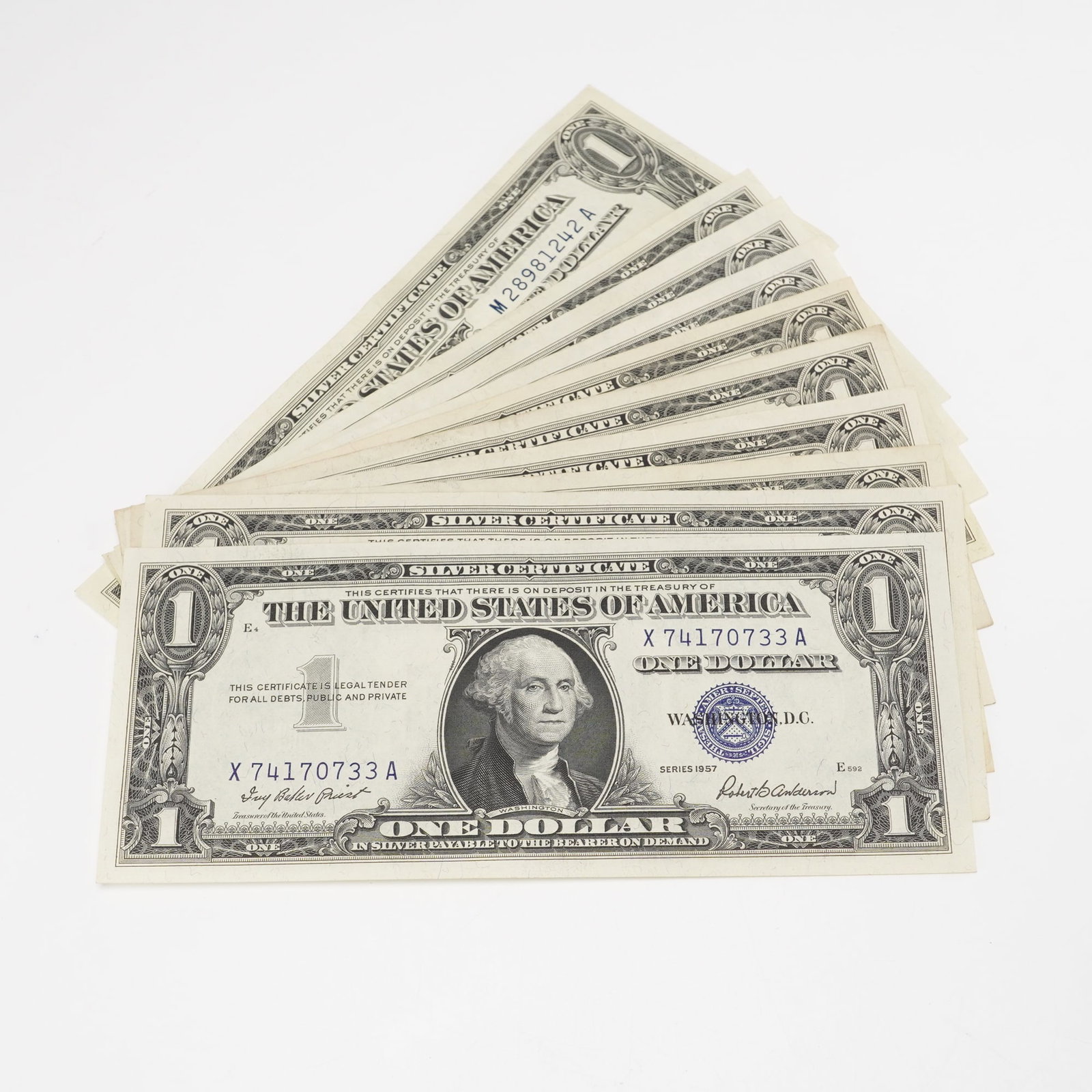 10pc 1957, 1957A U.S. Silver Certificate One Dollar Notes (1 of 4)