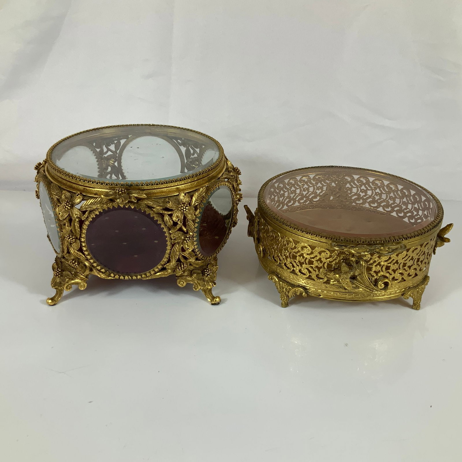 Two Matson Hollywood Regency Ormolu Brass and Beveled Glass Jewelry Caskets (1 of 5)