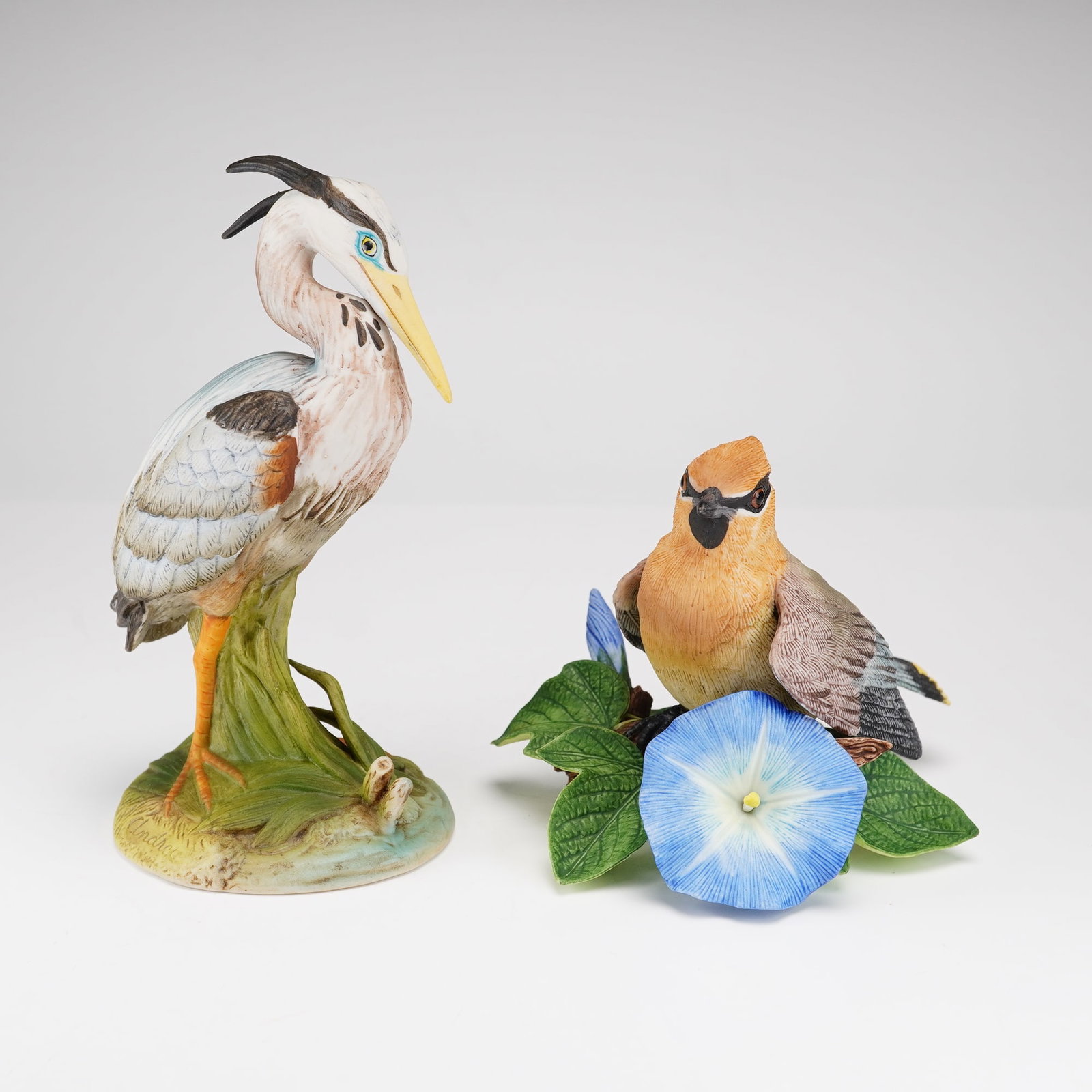 2pc Andrea by Sadek and Lenox, Blue Heron and Cedar Waxwing Figurines (1 of 3)