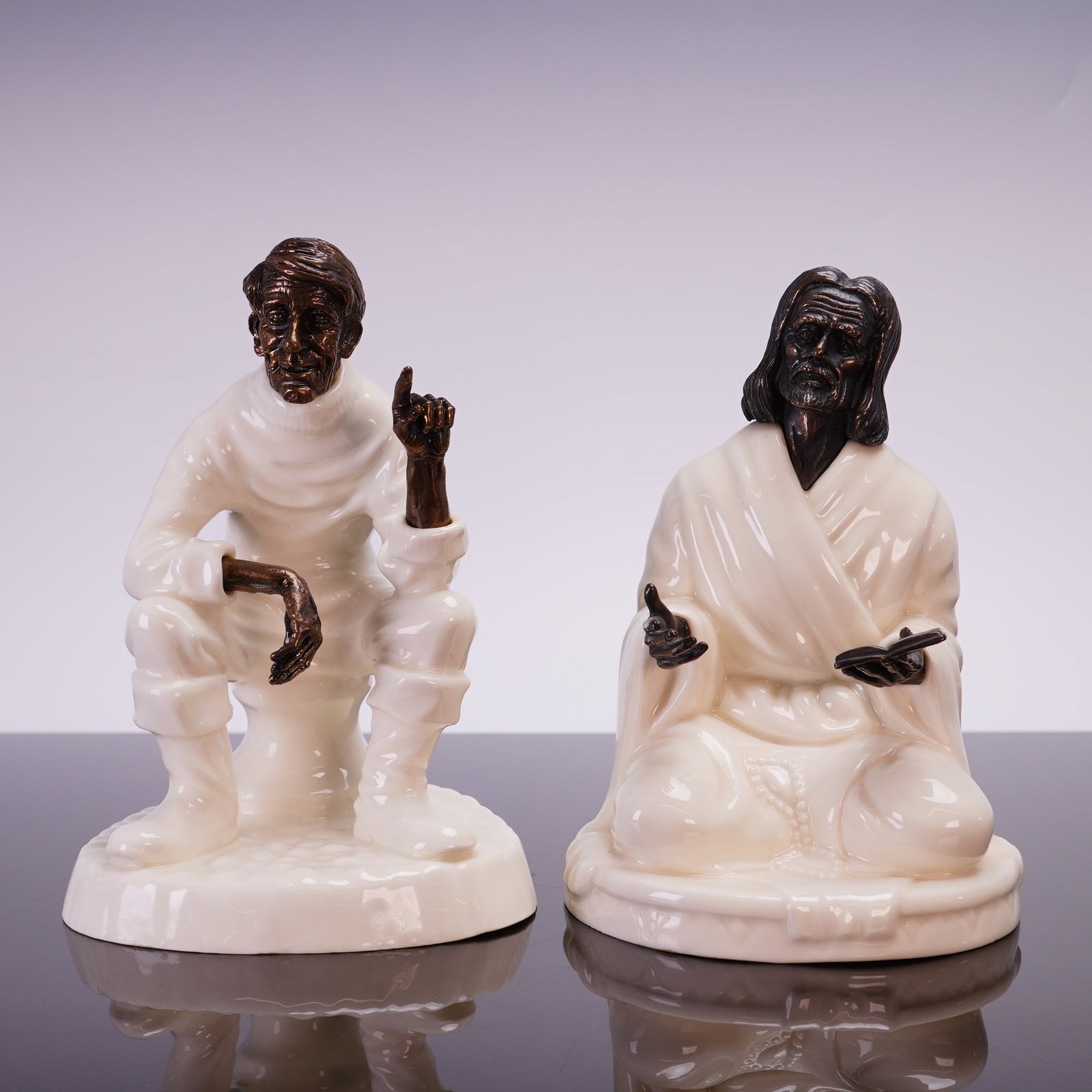 2pc Minton Bronze and Bone China Figurines, The Sage and Travelers Tales (1 of 3)