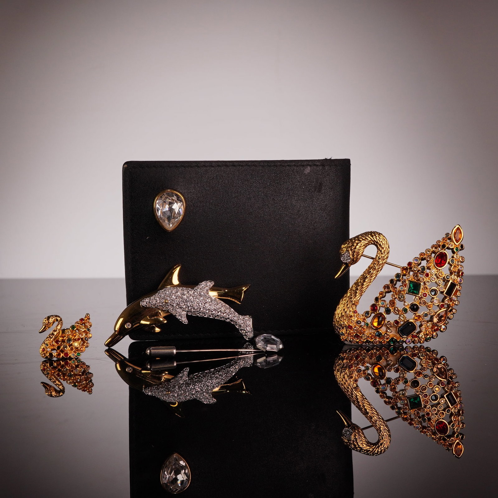 Gold-Plated Multi-Colored Crystal Swan and Dolphin Jewelry, Swarovski SCS (1 of 4)