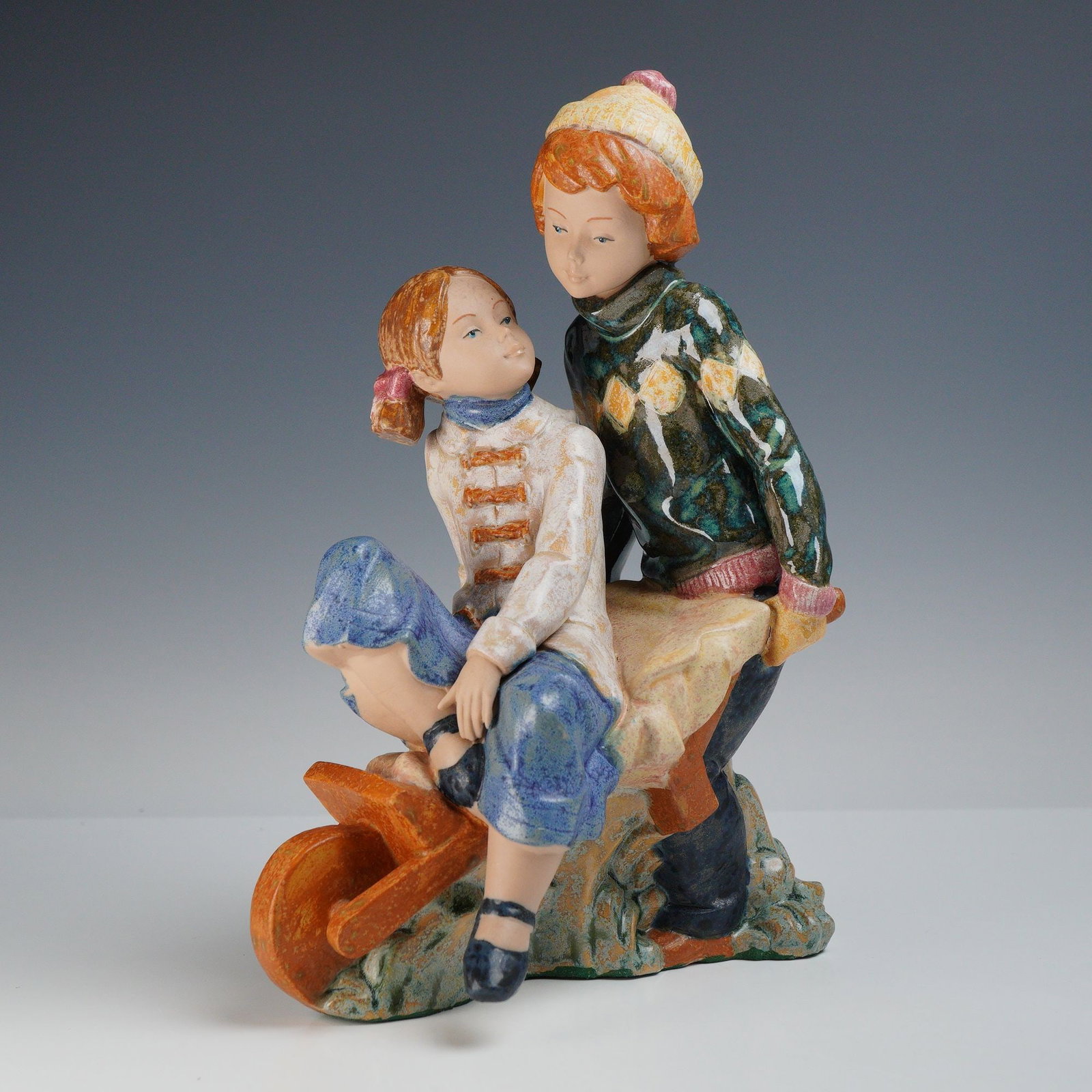 Nadal Spain Porcelain Figurine, Boy Pushing a Girl in a Wheelbarrow (1 of 3)