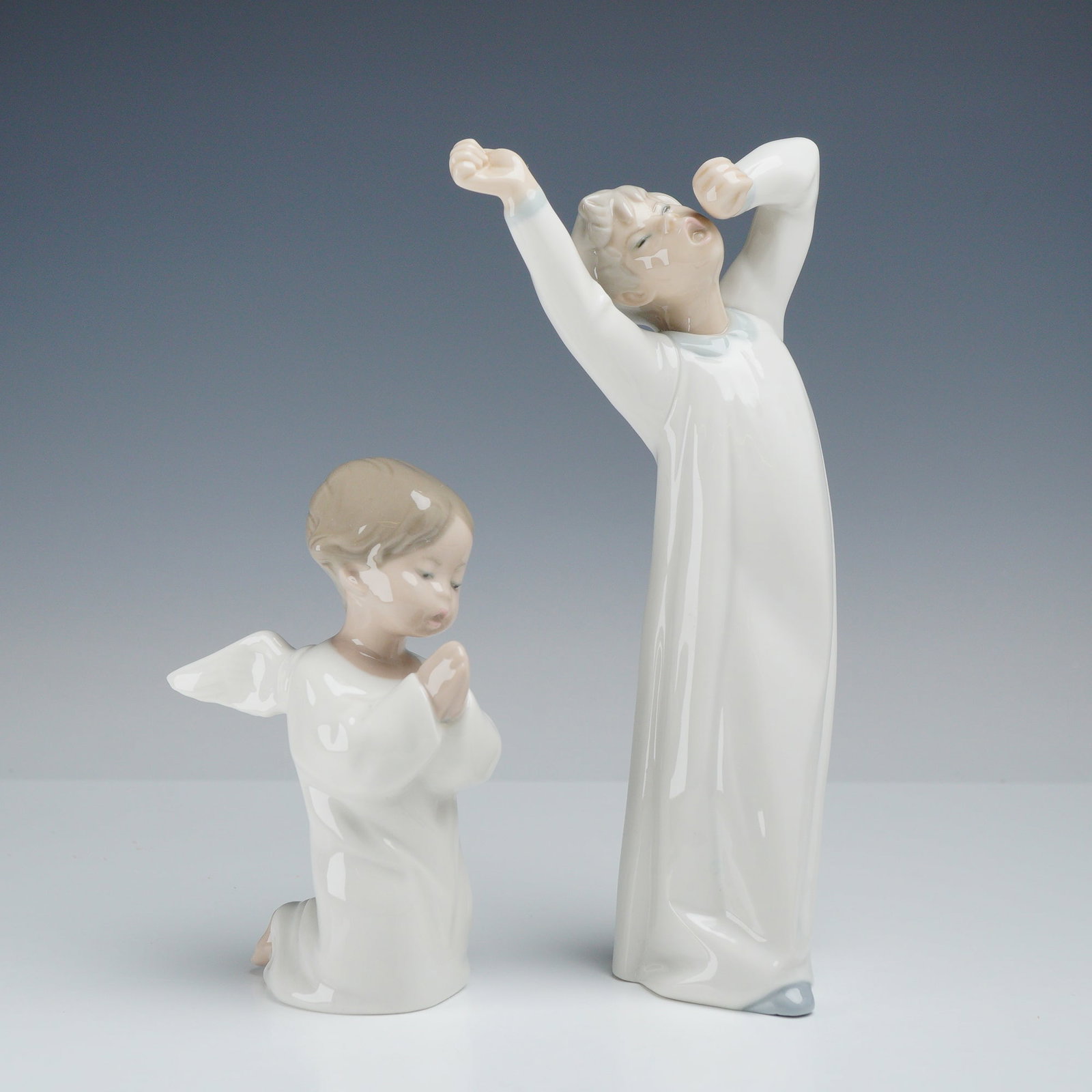 Two Lladro Porcelain Figurines, Angel Praying 01004538 and Boy Yawning 01004870 (1 of 3)