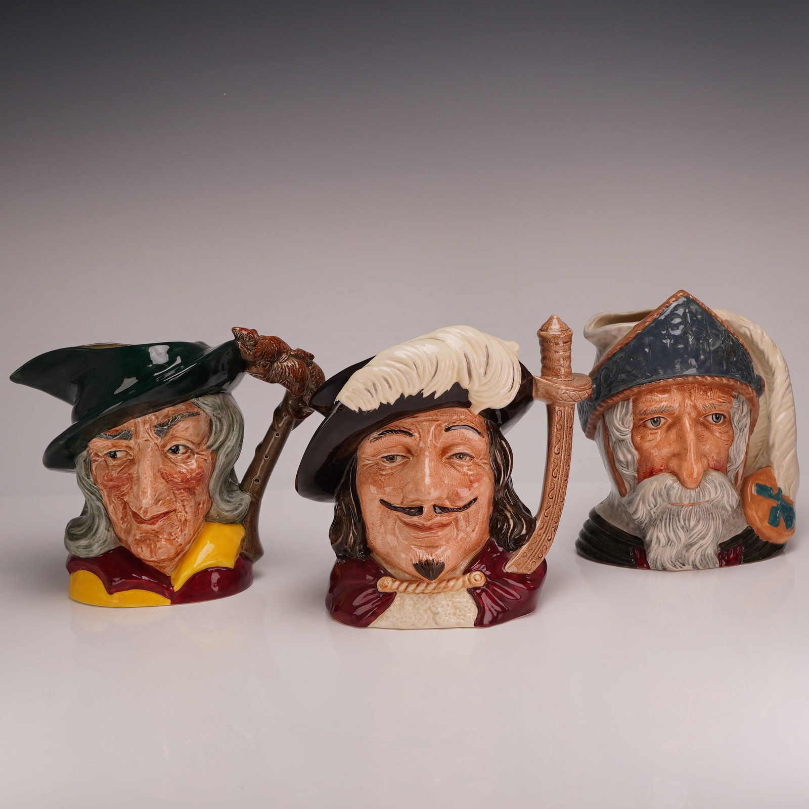 3pc Royal Doulton Character Jugs, The Pied Piper, Porthos, and Don Quixote (1 of 3)