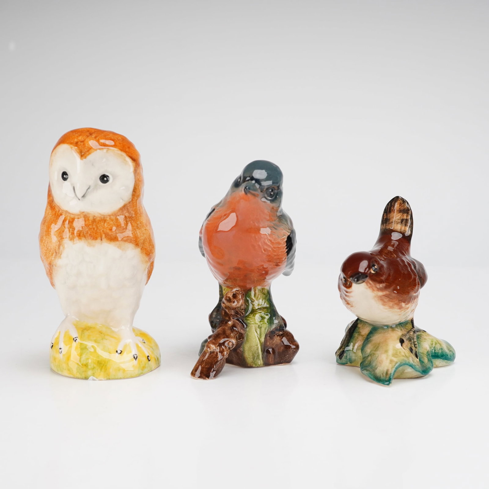 A Trio of Beswick Ceramic Bird Figurines Barn Owl, Chaffinch, and Wren (1 of 3)