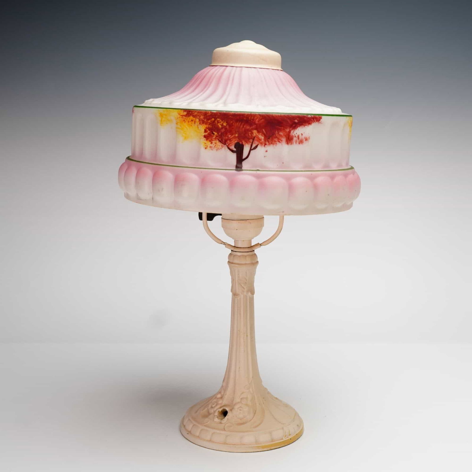 Pittsburgh Lamp, Brass & Glass Co. Table Lamp, 1920s, Hand-Painted Landscape Shade (1 of 4)