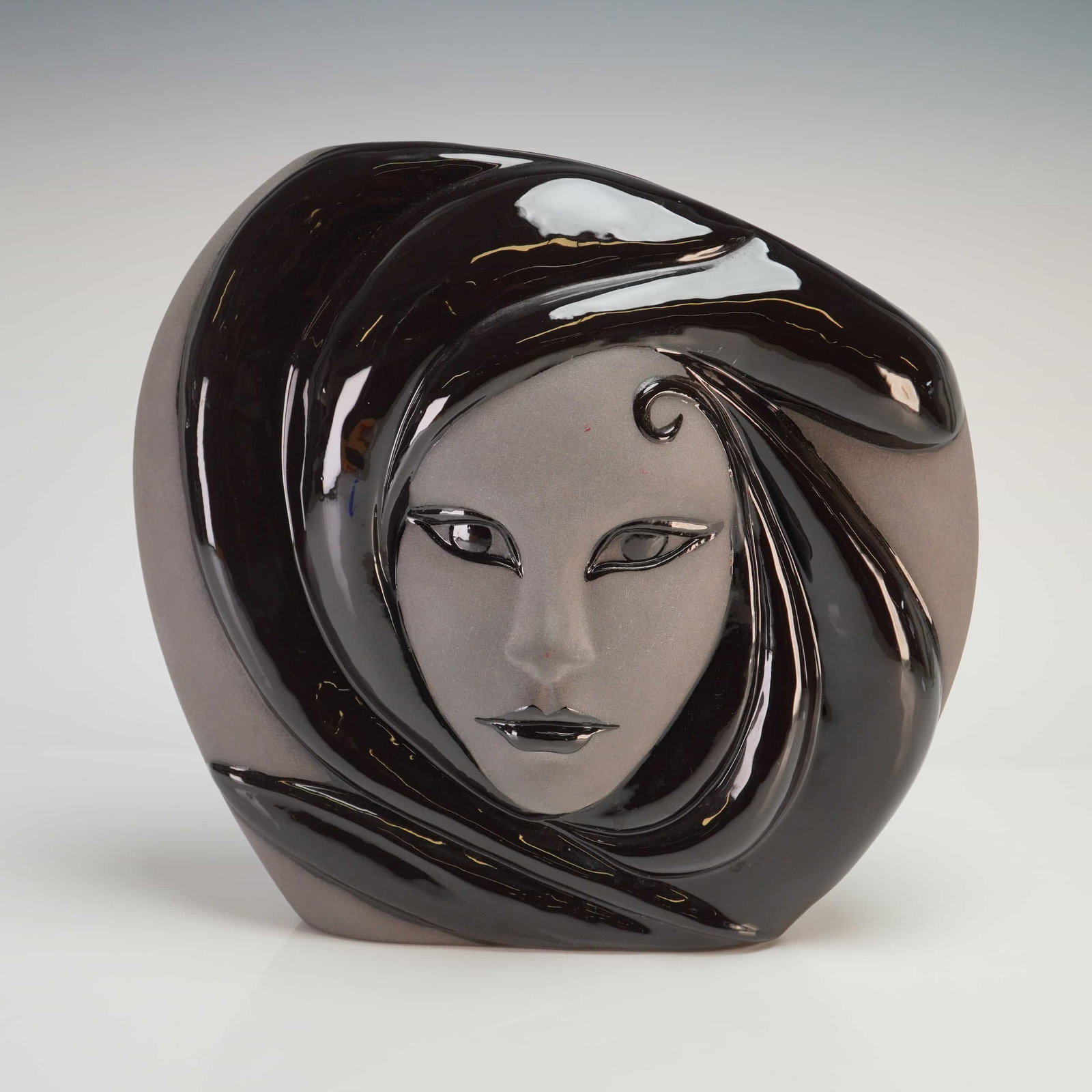 Contemporary Art Deco Style Ceramic Face Sculpture Signed Sheila Florida 1994 (1 of 4)