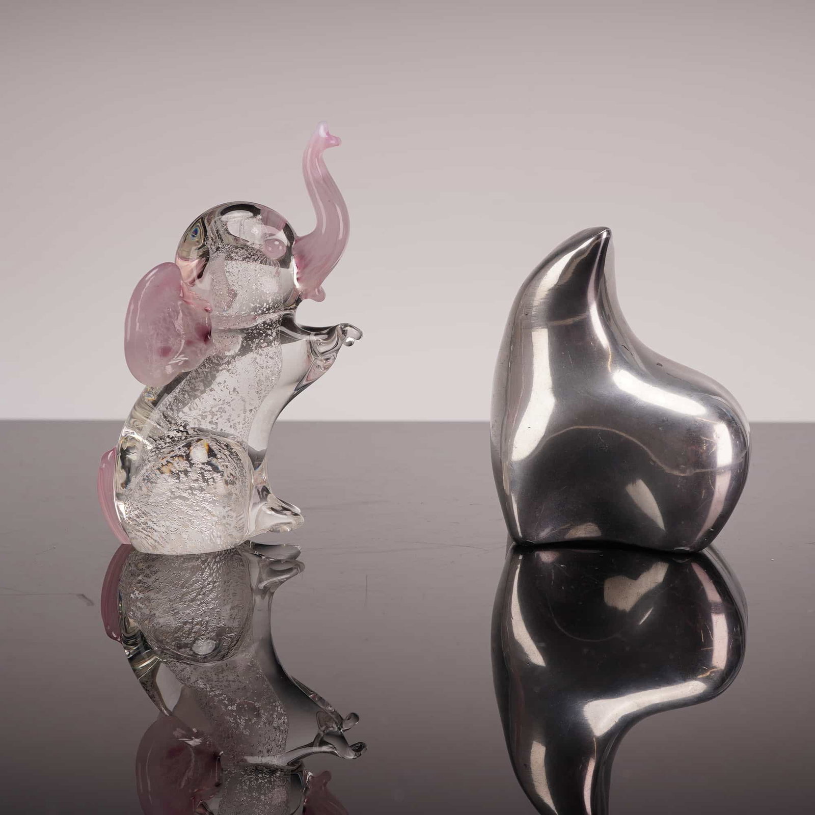 2pc Collection of a Murano-Style Art Glass Elephant and a Hoselton Abstract Metal Sculpture (1 of 4)
